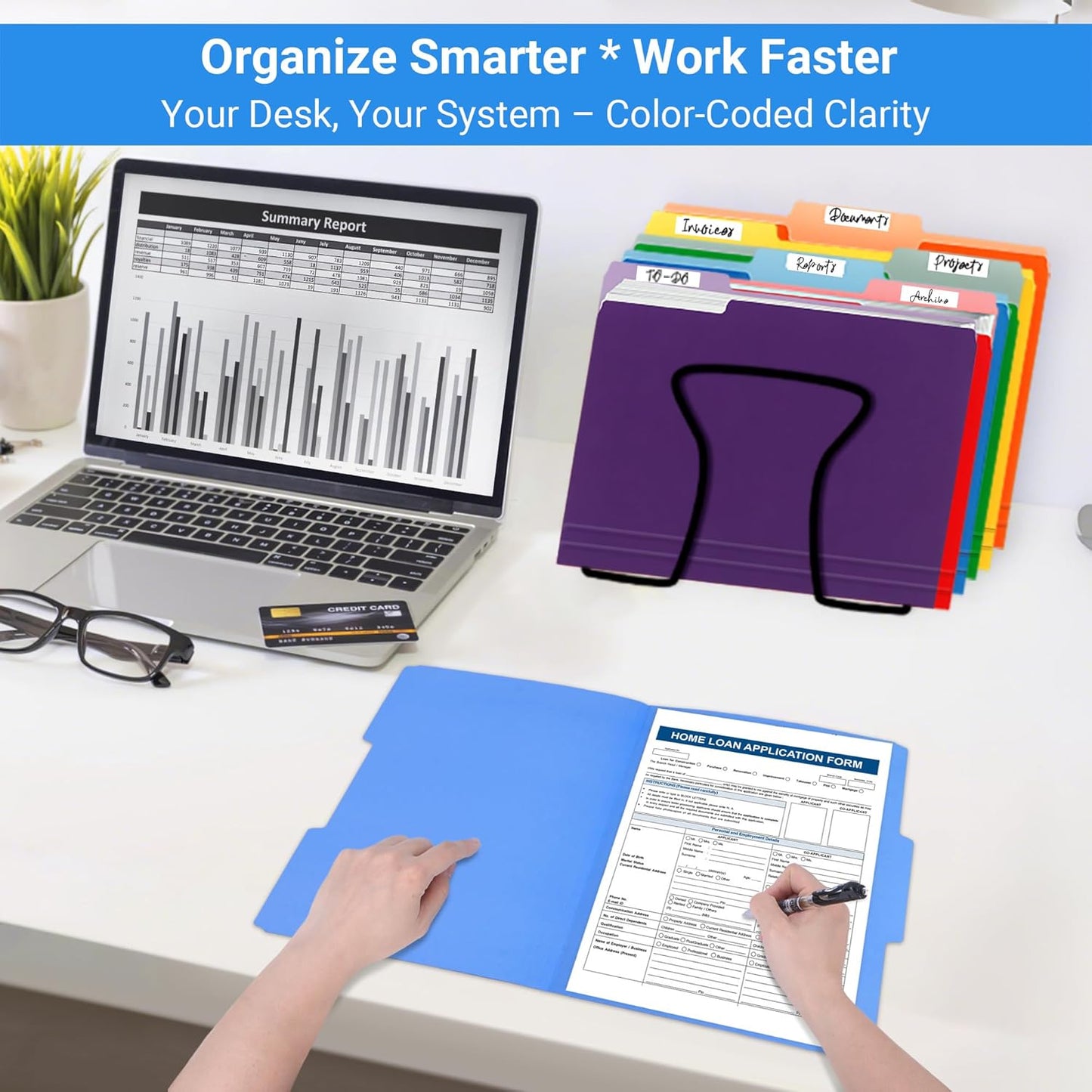 Letter Size File Folders – 1/3-Cut Tab, Durable Colored File Folders for Home, Office, and School Organization, 30-Pack