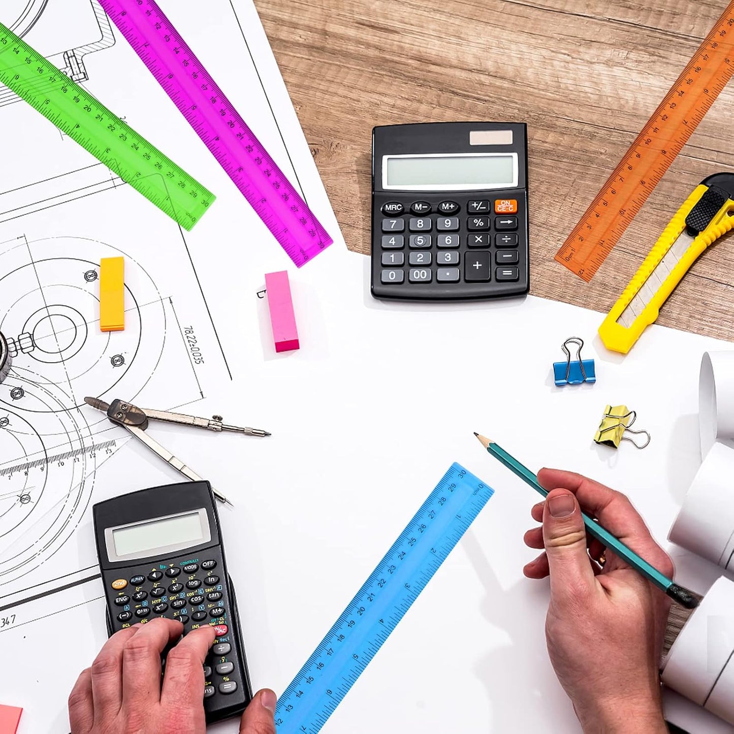 12PCS Clear Ruler, 12 Inch Plastic Rulers for School, Home, or Office, Clear Plastic Rulers, Assorted Colors.