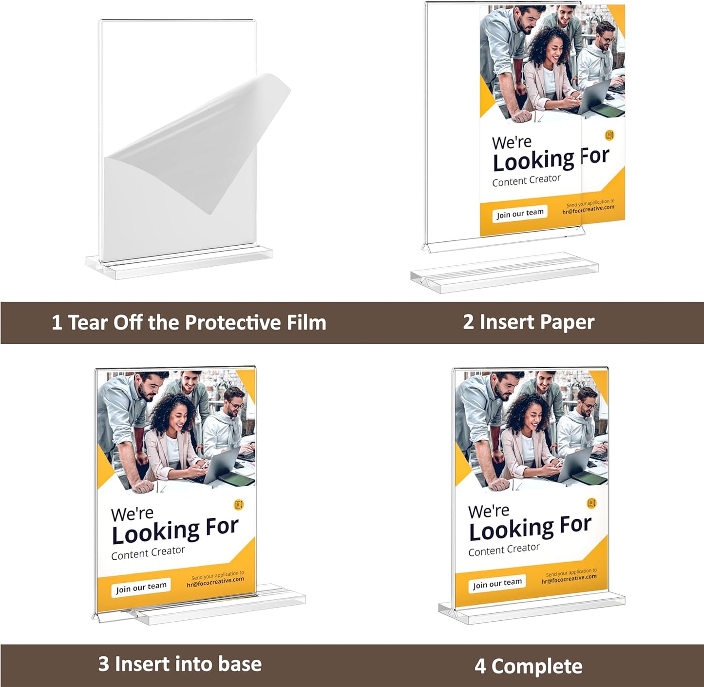 8.5x11 Acrylic Sign Holder 5 Pack, Vertical Double-Sided Display Standing, Clear Plastic Sign Holder Paper Flyer Menu Brochure Holders 8.5x11 inches for Restaurants, Office, Store