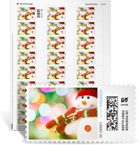 Snowman Hugs NetStamps 120-Pack (5 Sheets) Printable Postage Labels (Stamps.com Subscription Required) - Print Approved Postage - Inkjet & Laser Printers - Business, Personal, Home