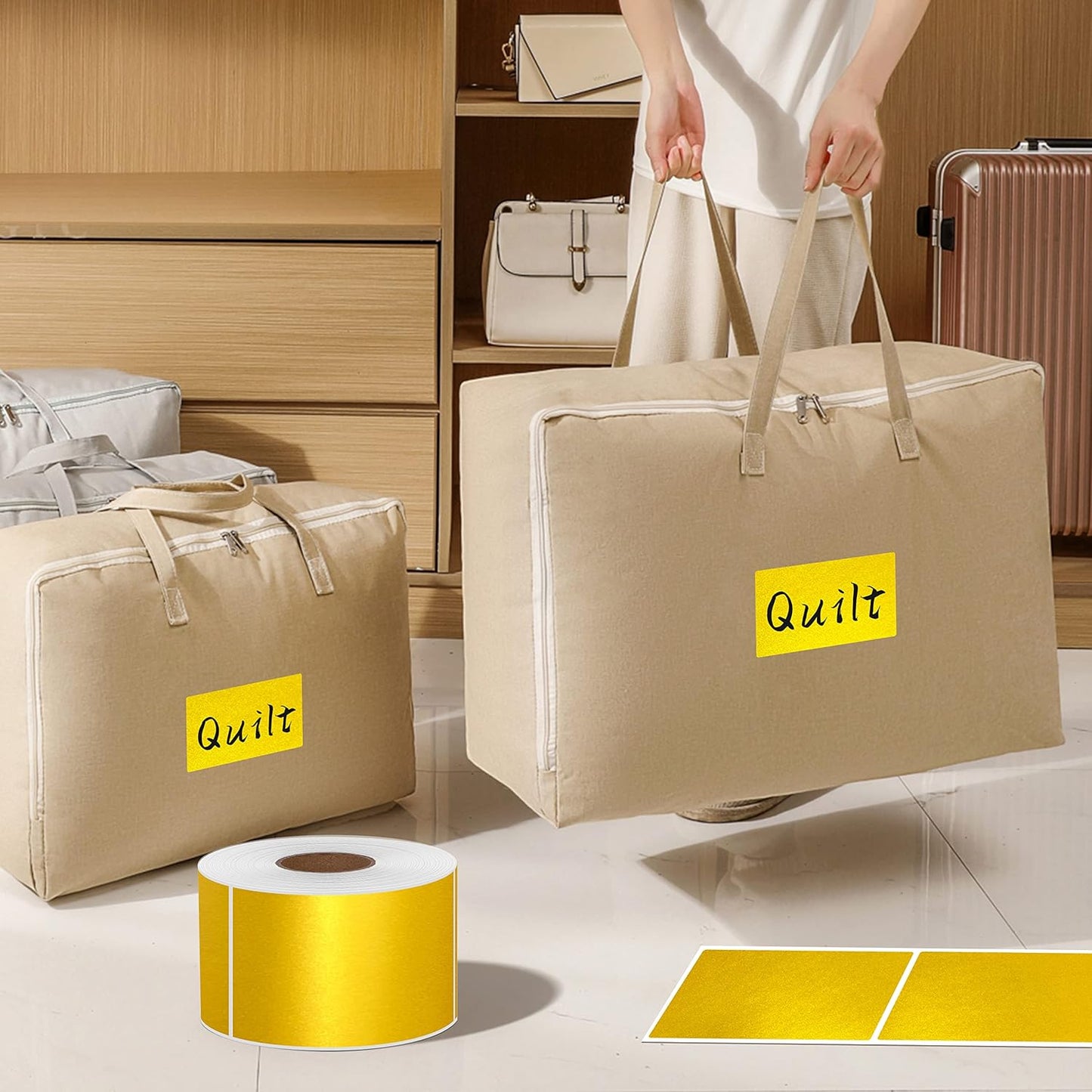 PARLAIM 3" x 5" Inch Rectangle Color Code Stickers,500 per Dispenser Box Roll Label,Adhesive Roll Square Label Stickers for Inventory(Glod)