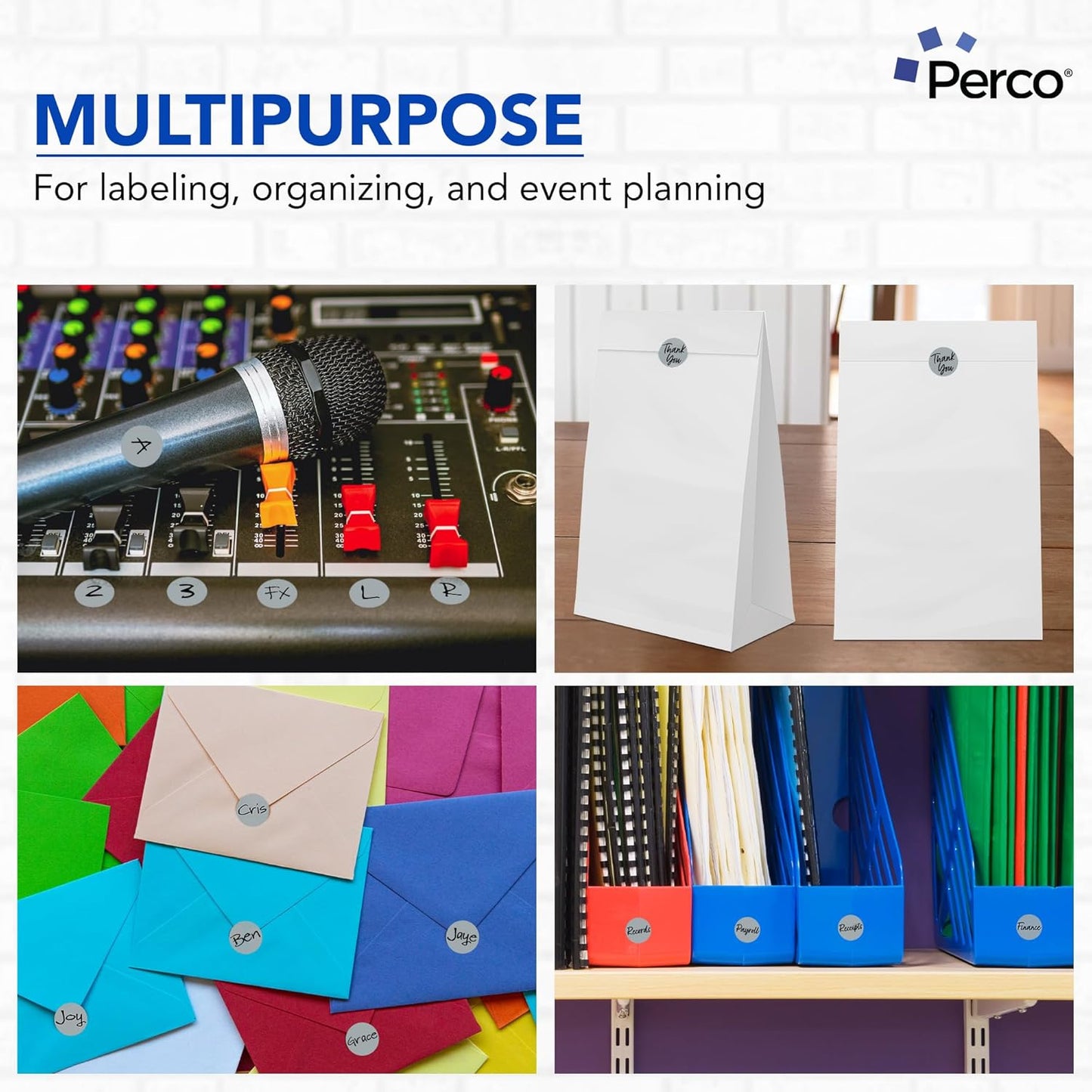 Perco Grey 1-Inch Round Circle Dot Sticker Labels with Easy Peel Perforation - 1,000 Labels per Roll - Strong Adhesion, Vibrant Colors for Organizing, Crafting & More - Made in USA