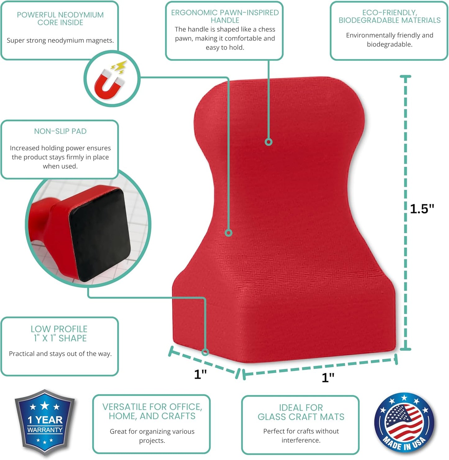 Glassboard Studio MiniPawn Magnet - Strong Neodymium Rare Earth Magnets for Fridge, Whiteboard, Locker & Magnetic Glassboards - Ideal for Crafting & Office Use - Strong Fridge Magnets (Cherry Red, 12)