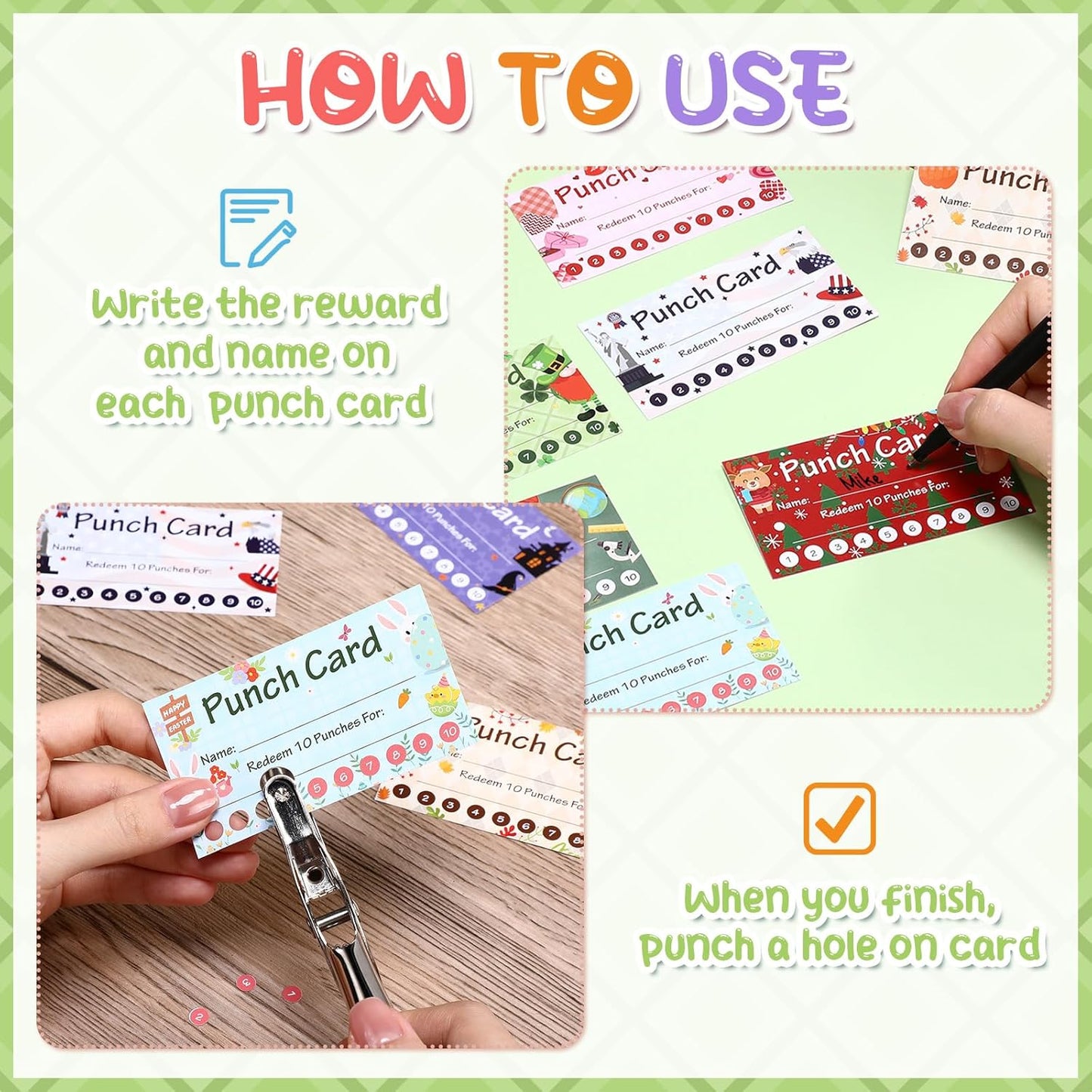 Fumete 400 Pcs Punch Cards for Classroom Reward Cards Behavior Incentive Loyalty Awards for Kids Students Teachers School Business, 8 Styles, 3.5 x 2 in(10 Holiday Punches Style)