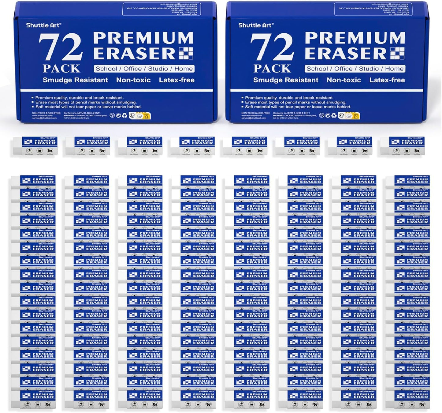 Erasers, Shuttle Art 144 Pack Premium Eraser Bulk, White Erasers Classroom Set for Kids Teachers as School and Office Supplies