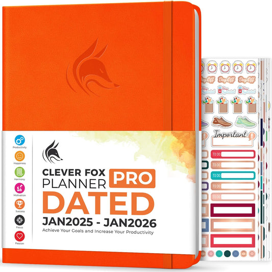 Clever Fox Planner PRO Dated (Jan 2025–Jan 2026) Weekly & Monthly Life Planner to Increase Productivity, Time Management and Hit Your Goals – Organizer, Gratitude Journal – A4 Size (Orange)