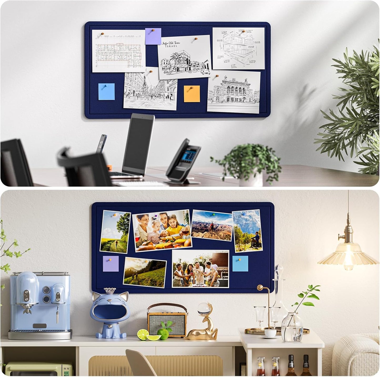 MaxGear Bulletin Board 35" x 17.5", Foldable Felt Board Vision Board Supplies, Cork Board for Office, Home, School, Small Pin Boards for Walls Decorative Picture Framed Display Board Dark Blue