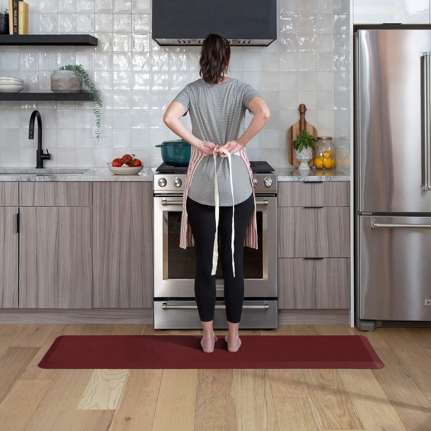 GelPro Anti Fatigue Nonslip Mat: Hard Floor Utility Mats for Garage, Patio and Kitchen - 20" x 72" x .5" - Leather Grain Cranberry