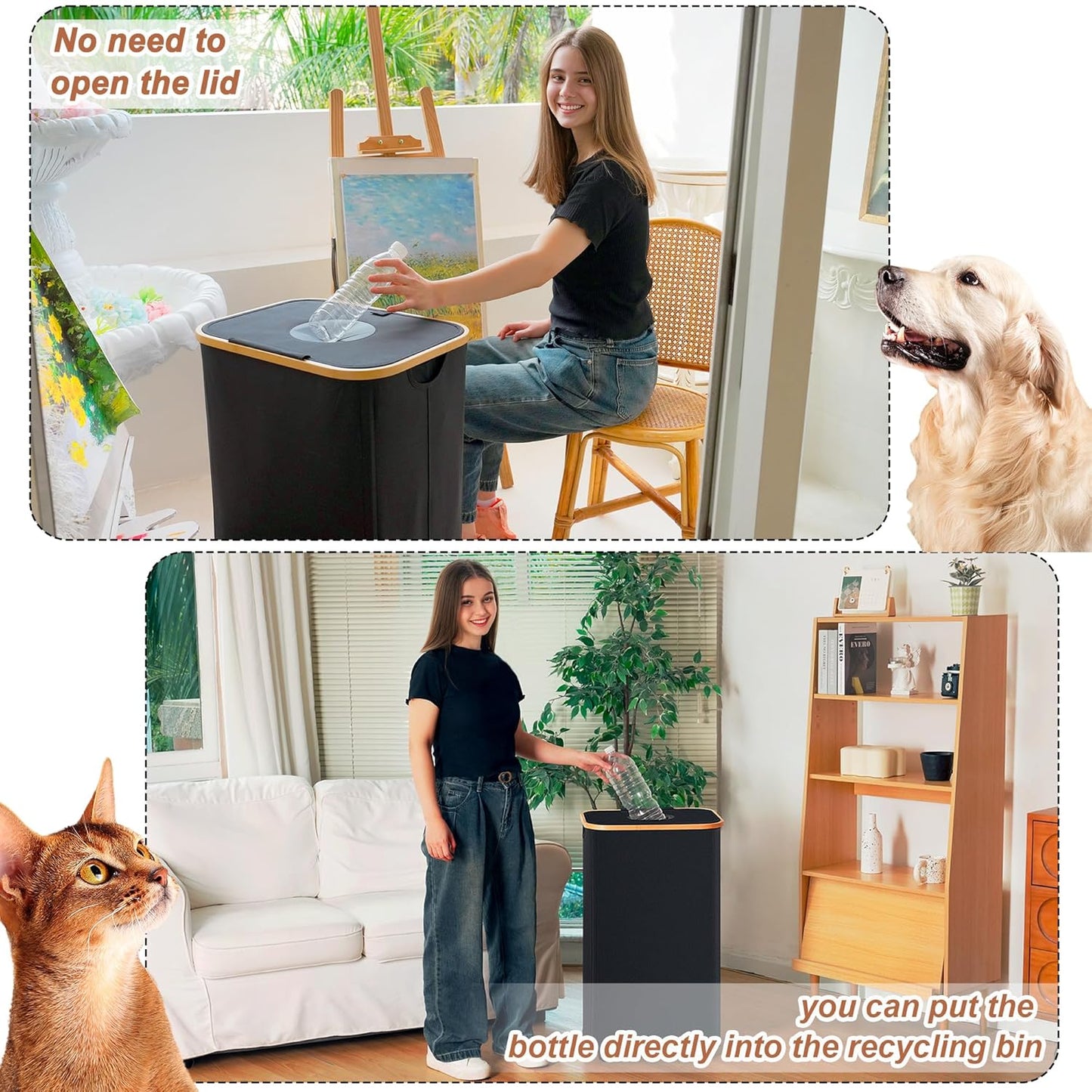 Recycling Bin for Kitchen, Indoor Home Recycle Bins with Wheel, 29 Gallons Large Recycling bin with 2 Removeable Reusable Inner Bags, for Bottles Cans Glass Plastice Cartons(Black)