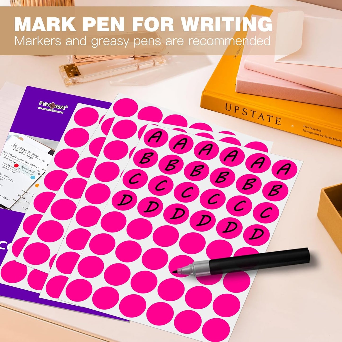 PARLAIM 1 inch Round Fluorescent Pink Dot Sticker,720PCS Permanent Adhesive Color Code Circle Sticker Labels for Office Classroom Garage Sale