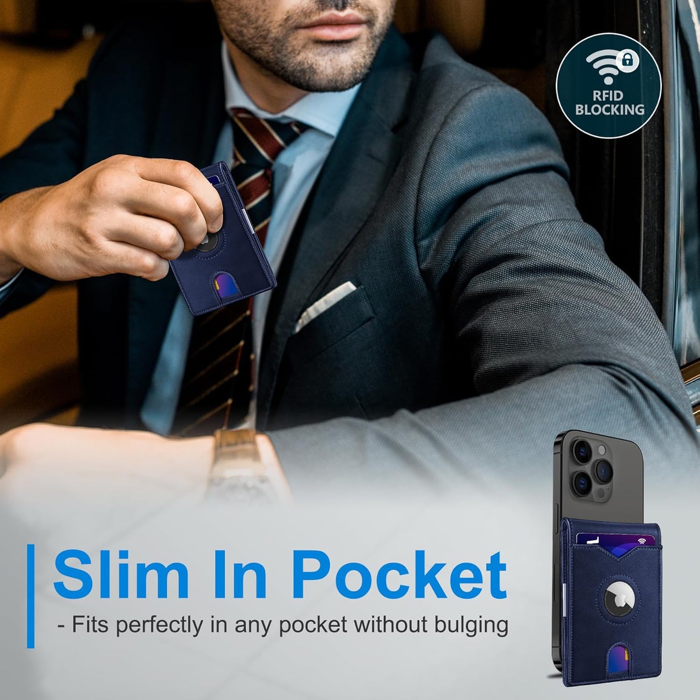 Airtag Wallet for Men,with Money Clip 11 Cards Slim Front Pocket Leather RFID Blocking Wallet with Gift Box