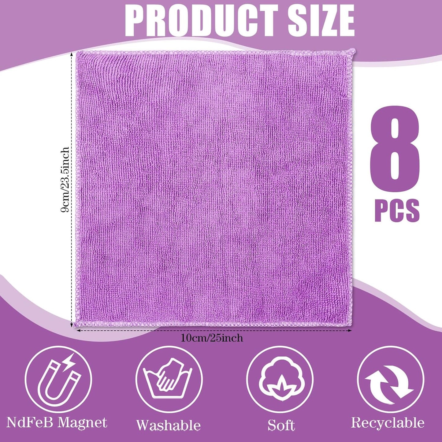 Zopeal 8 Packs Dry Erase Board Cleaning Cloth Microfiber Eraser Magnetic Whiteboard Eraser Washable for Whiteboard Dry Erase Cloth for Home and Office, 10'' x 9. 25''(Purple)