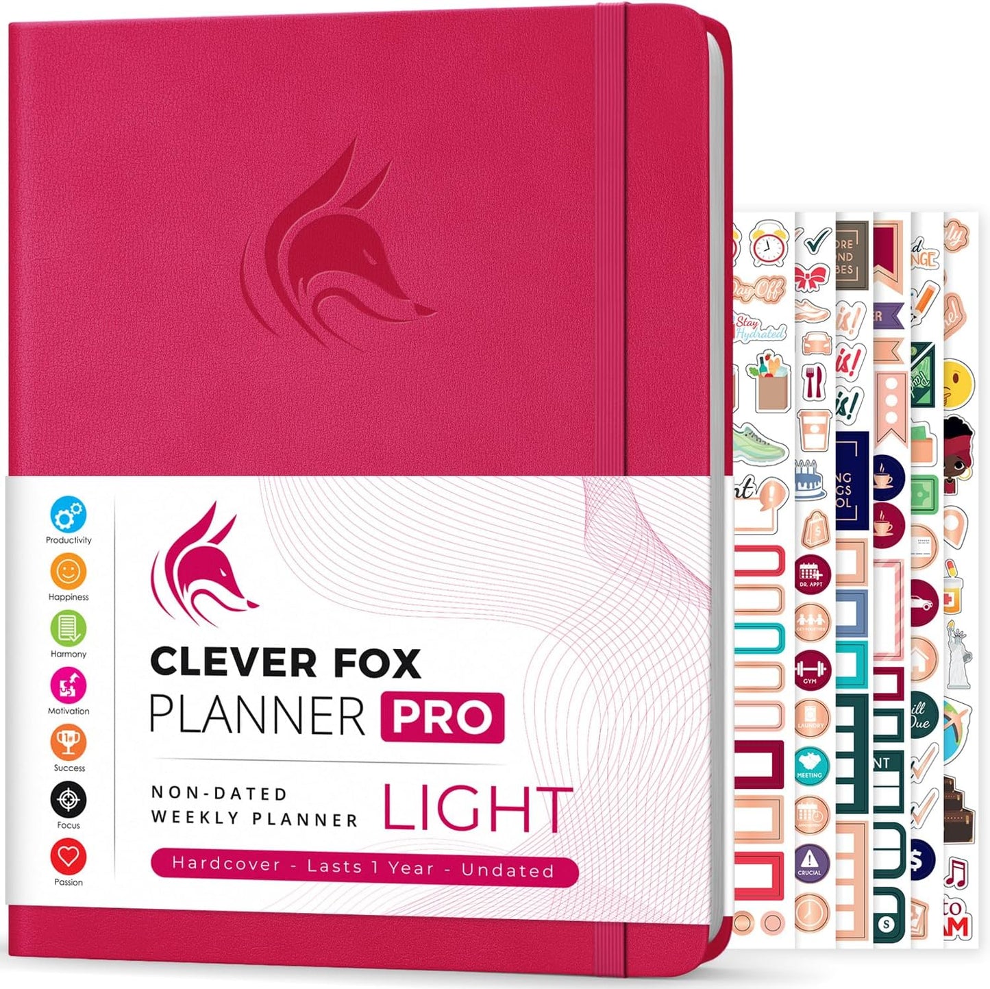 Clever Fox Planner PRO Light – Weekly & Monthly Life Planner to Increase Productivity, Time Management and Hit Your Goals, 8.5x11″ (Dark Pink)