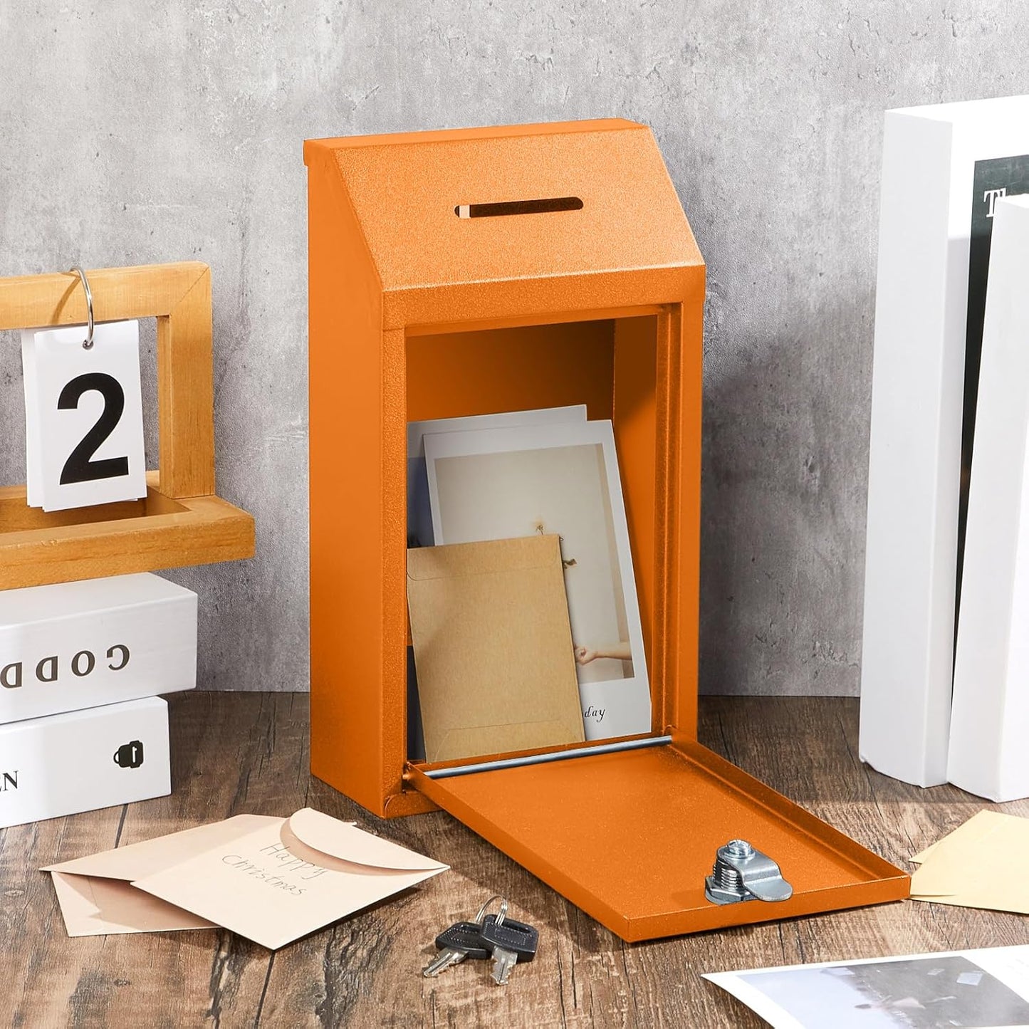 Metal Donation Cash Box Collection Safe Suggestion Box with Lock Wall Mounted Mailbox Delivery Ballot Container for Home Office Outdoor Door