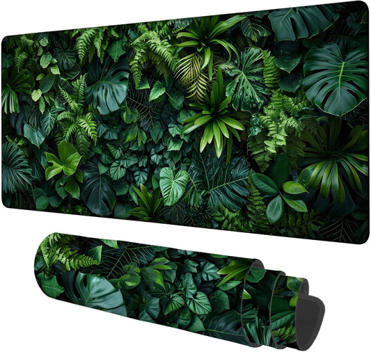 Large Mouse Pad Monstera Leaf Gaming Desk Pad Computer Keyboard Non-Slip Waterproof Mouse Mat with Rubber Base and Stitched Edges Entertainment Office Writing Desk Mat 35.4 x 15.7 Inches