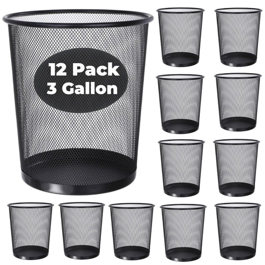 GOODSOFA 12 Pcs Mesh Trash Cans 3 Gallon Open Top Mesh Waste Wastebasket Lightweight Trash Bin Metal Basket Garbage Can for Kitchen Office Dorm Room Living Bedroom Under Desk Home Black