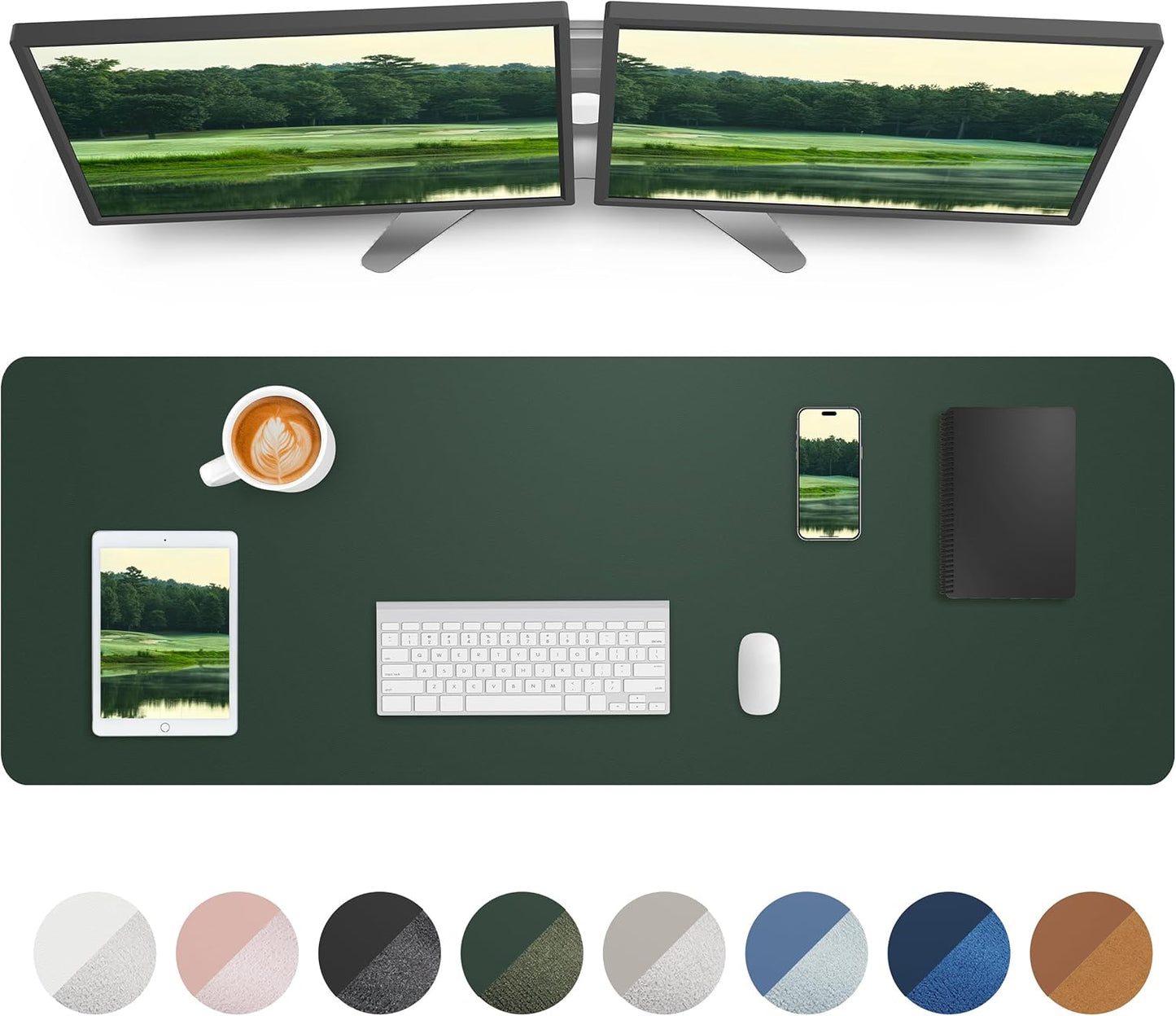 Large Desk Mat,55" x 17"Leather Desk Pad Protector,Large Mouse Pad,Office Desk Mat, Non-Slip PU Leather Desk Blotter, Laptop Desk Pad,Waterproof Desk Writing Pad for Office/Home/Decor (Dark Green)