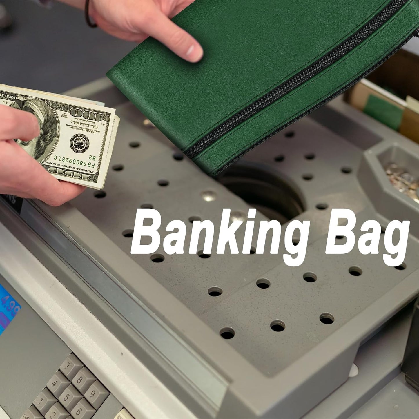 HAUTOCO 2 Pack Money Bag with Zipper 11x6.1 inch Money Pouch with Lined PU Leather Bank Bag Two Pockets Utility Wallet for Cash Check Receipt Coins Cosmetics, Deep Green