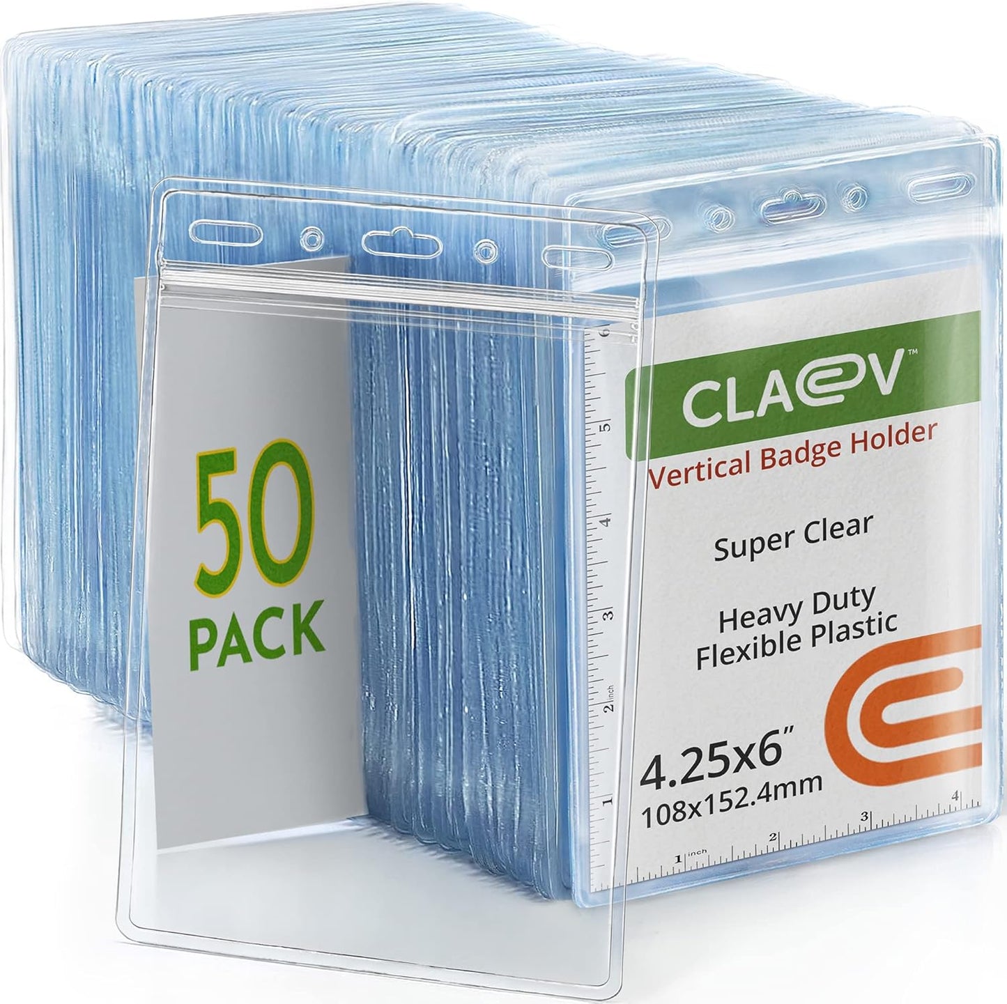 Claev Fast Seal Vertical 4x6 Passport & Card Holders (4x6 Extra Large (XXL), 50 Pack), Clear Waterproof ID Plastic Name Card Badge Holders for Travel, Conferences, Conventions