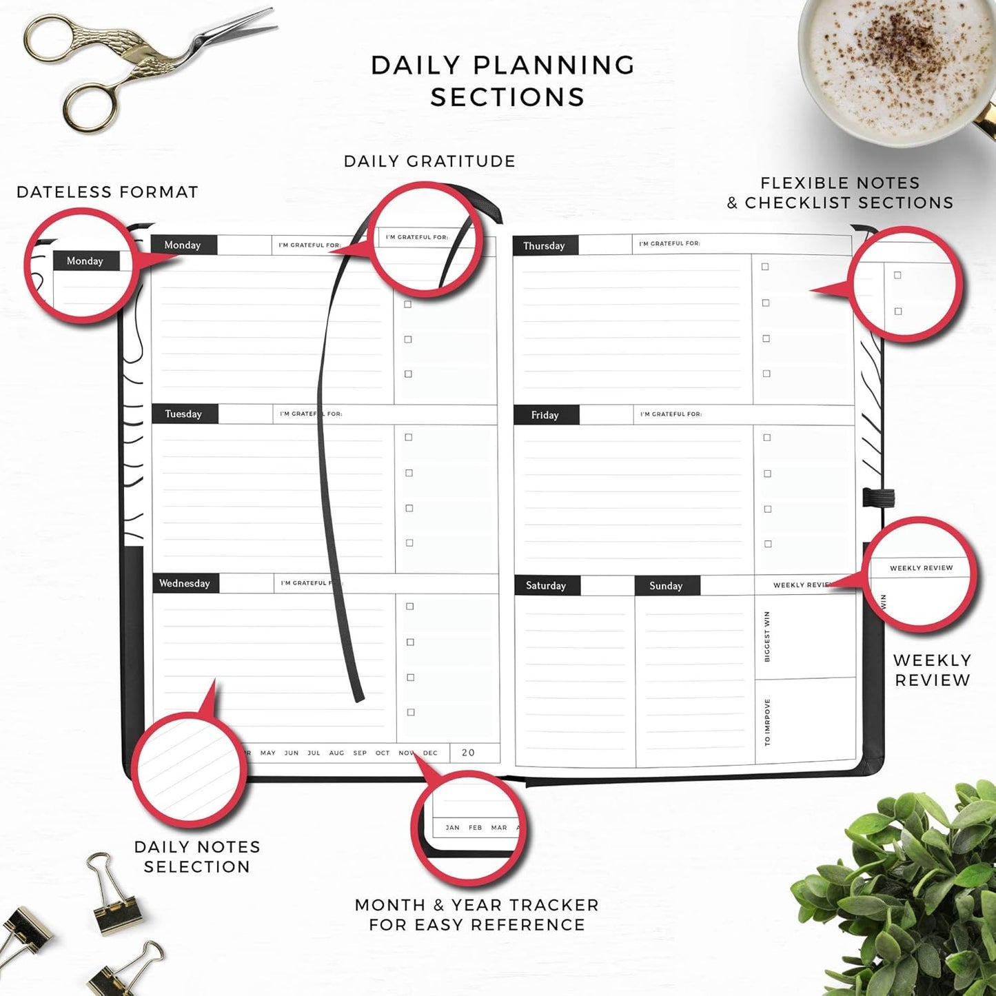 Academic Planner - Daily, Weekly, and Monthly Scheduling - 8.3 x 5.8 Inches - Undated Student Planner for Maximizing Focus and Productivity - 2020-2021 Reference Calendars (Black)