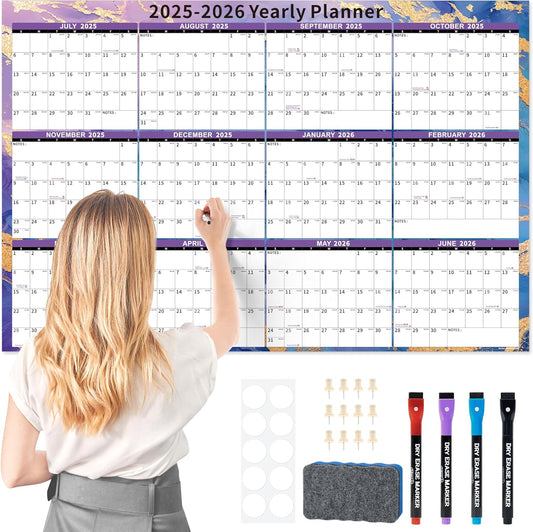 Ospelelf Large Dry Erase Calendar for Wall - 32'' x 48'' Yearly Calendars 2025-2027 Laminated Monthly Family Calendar for Office, Use July 2025 - June 2027 (Marble)