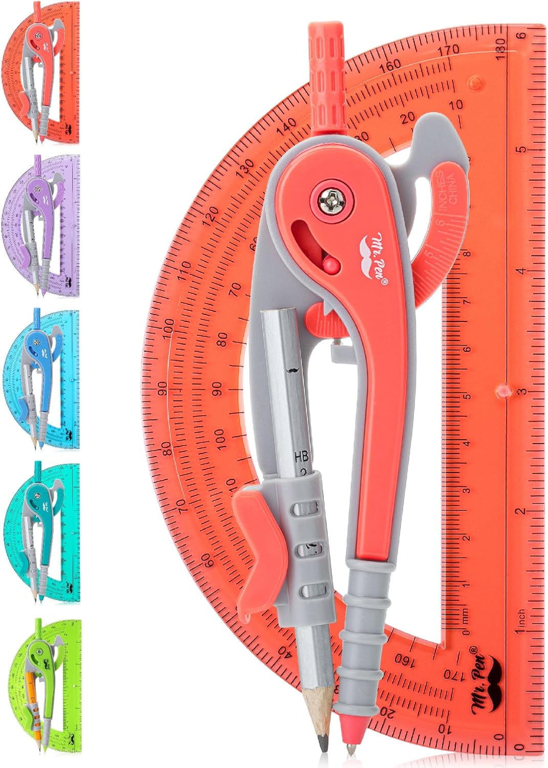 Mr. Pen- Compass and Protractor Set, Red, Compass Geometry Tool, Protractor and Compass Set, Compass Drawing Tool, Drawing Compass, Protractor Set, Geometry Compass, Math Compass for Geometry