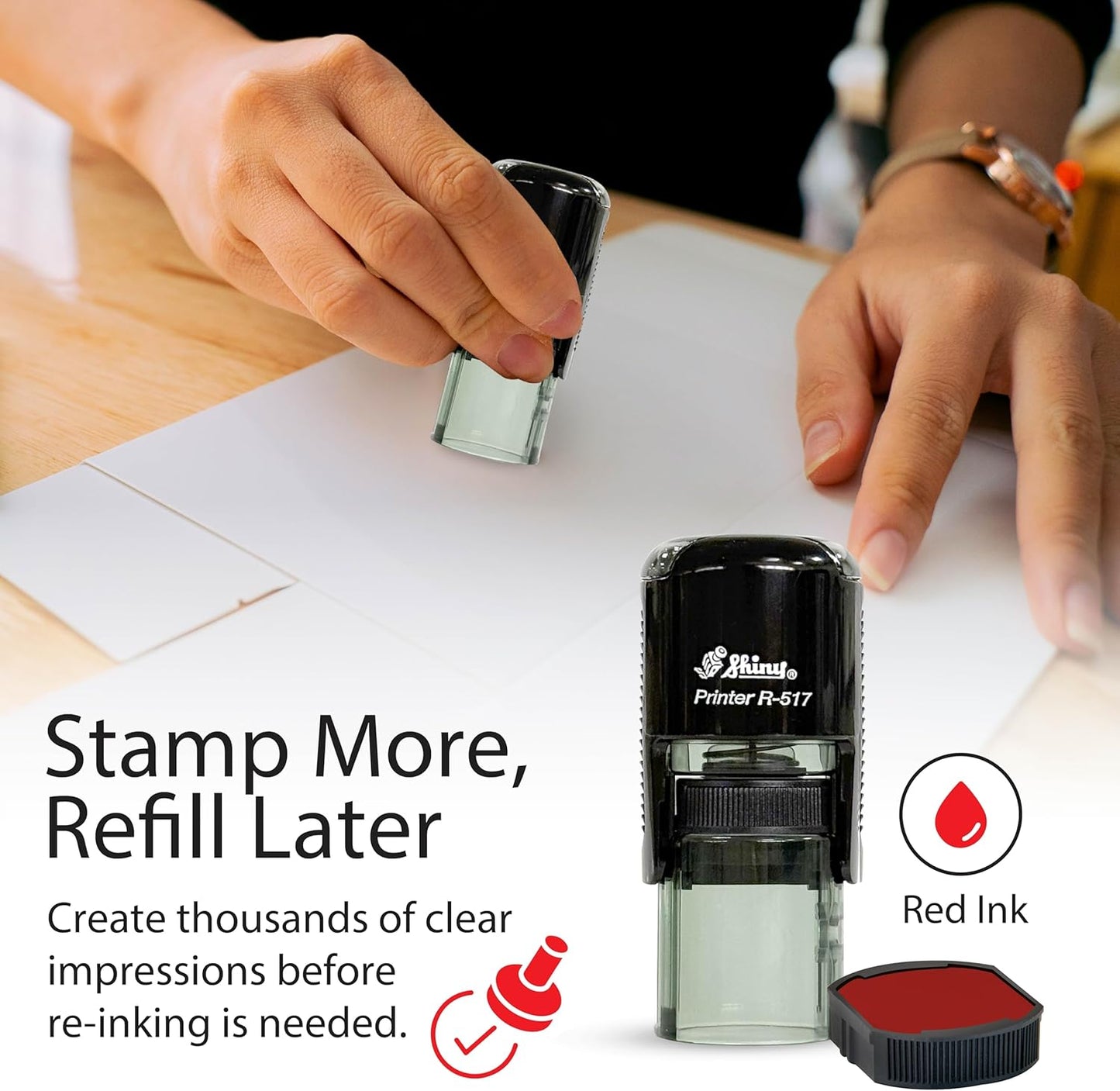 Shiny Superstar Teacher Stamp, Round Self Inking Stamp for Classroom, Red Ink