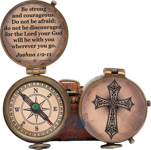Baptism Gift Personalized Keepsake Compass Engraved Cross and Be Strong and Courageous, Confirmation Gift Ideas, Gift of Faith. Missionary