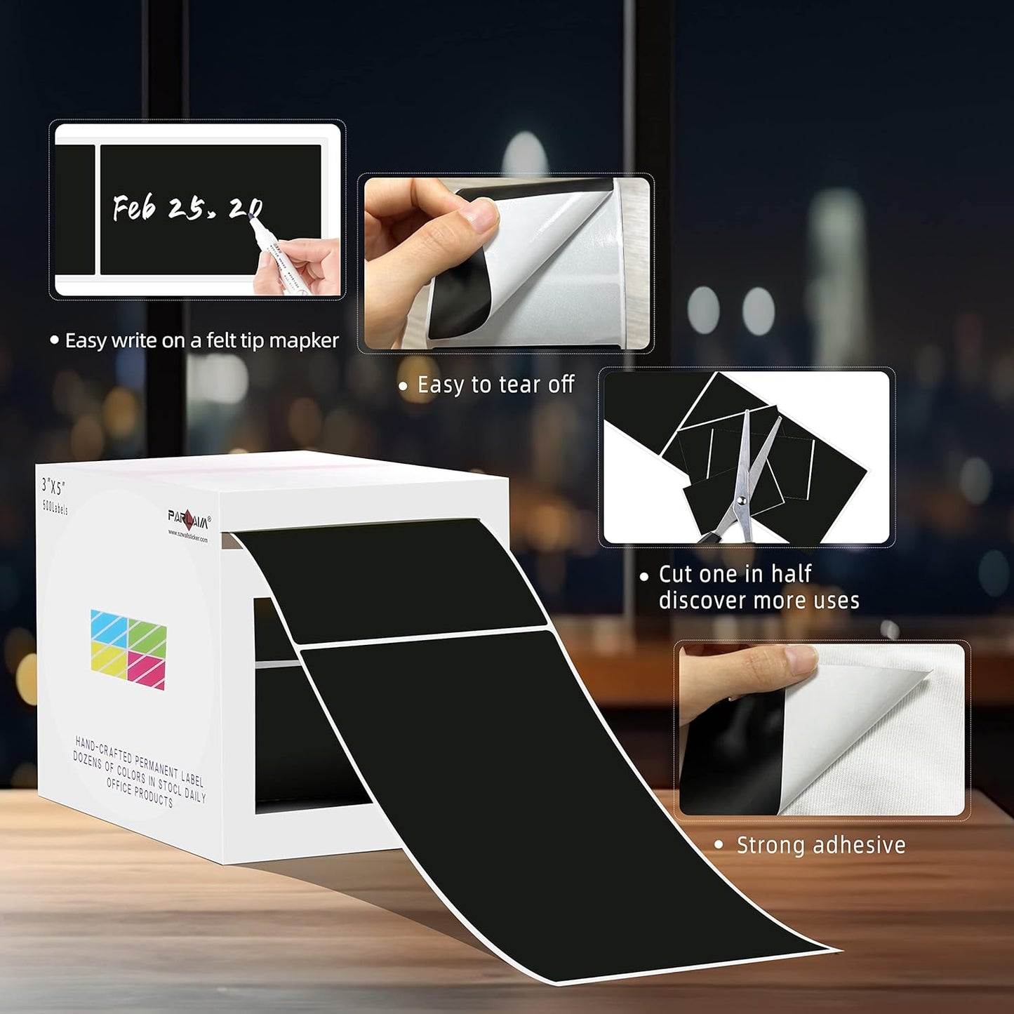 PARLAIM 5" x 3" Rectangle Color Coding Labels,500 per Inventory Labels Color Code Stickers Dispenser Box,Roll Black Sticker Labels for Inventory,Family School Storage Bins Label (Black)