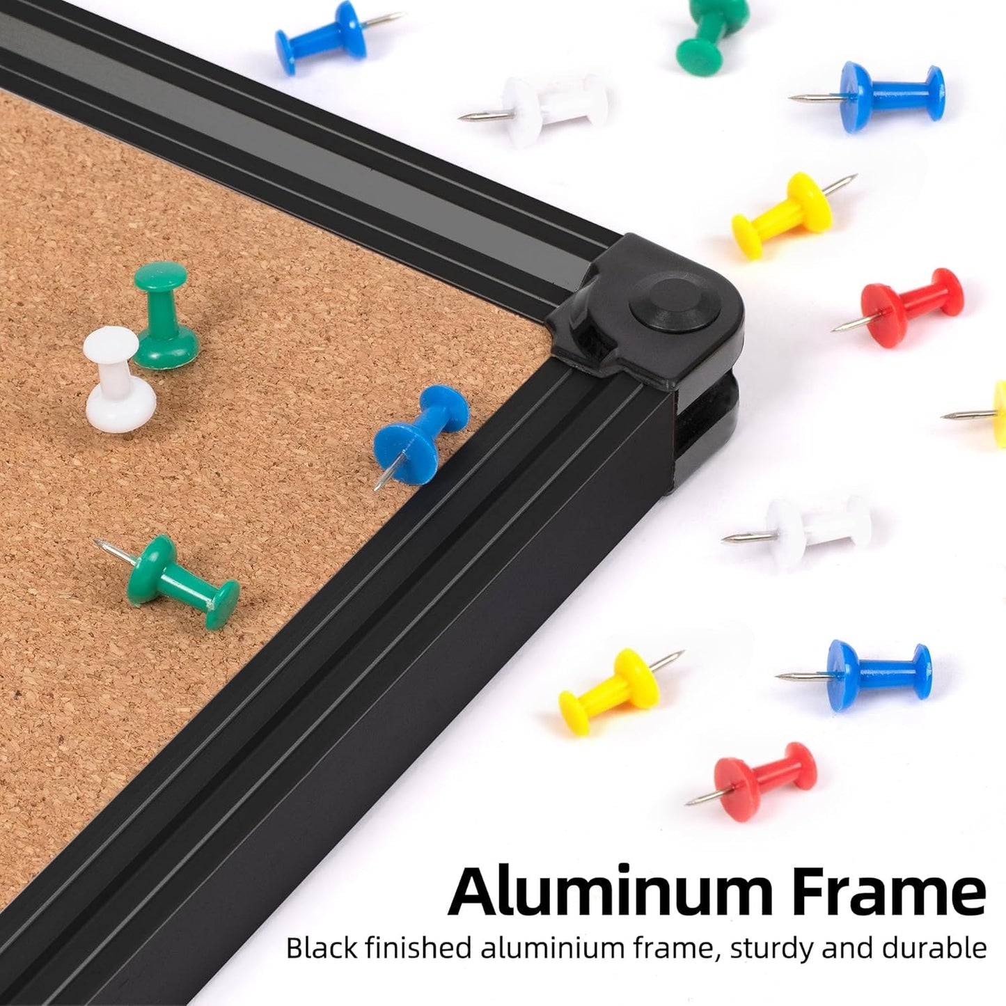 Board2by Extra Large Cork Bulletin Board 60" X 36", Black Aluminum Framed 5'x3' Corkboard for Wall, Wall Mounted Notice Pin Board with 18 Push Pins for School, Home & Office