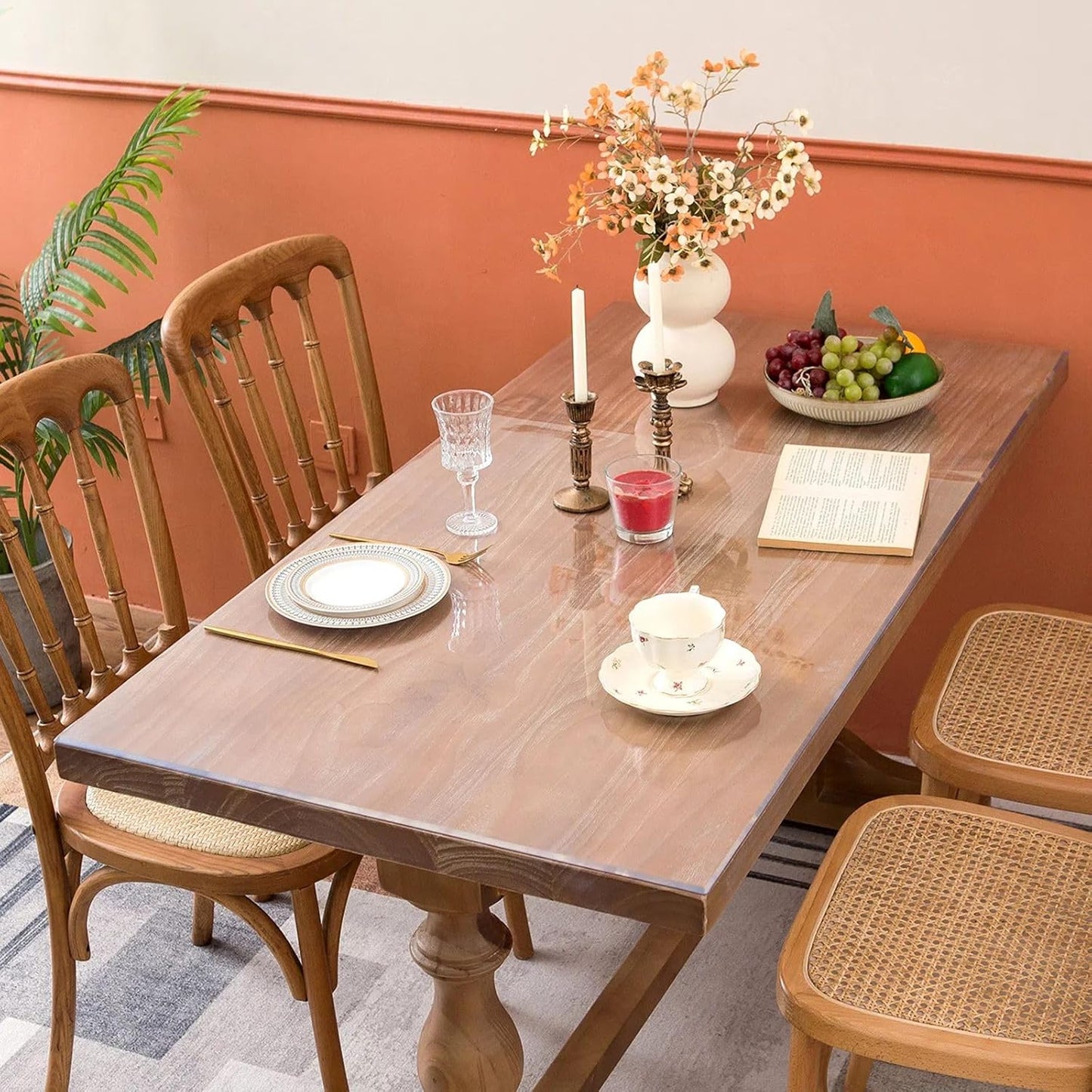 Clear Table Cover Protector, 44 x 60 Inch Table Protector for Dining Room Table, 1.5mm Thick Clear Plastic Table Cover, Table Pad Mat for Kitchen, Writing Desk Pad for Desktop