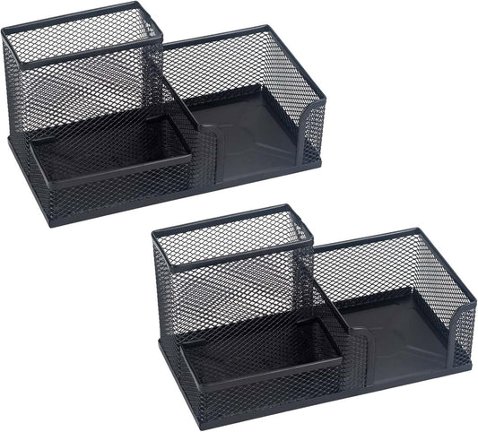 2 Pieces Mesh Pen Holder for Desk, 3 Compartments Black Pencil Holder Desk Organizers Caddy for Office Home School Desktop Accessories