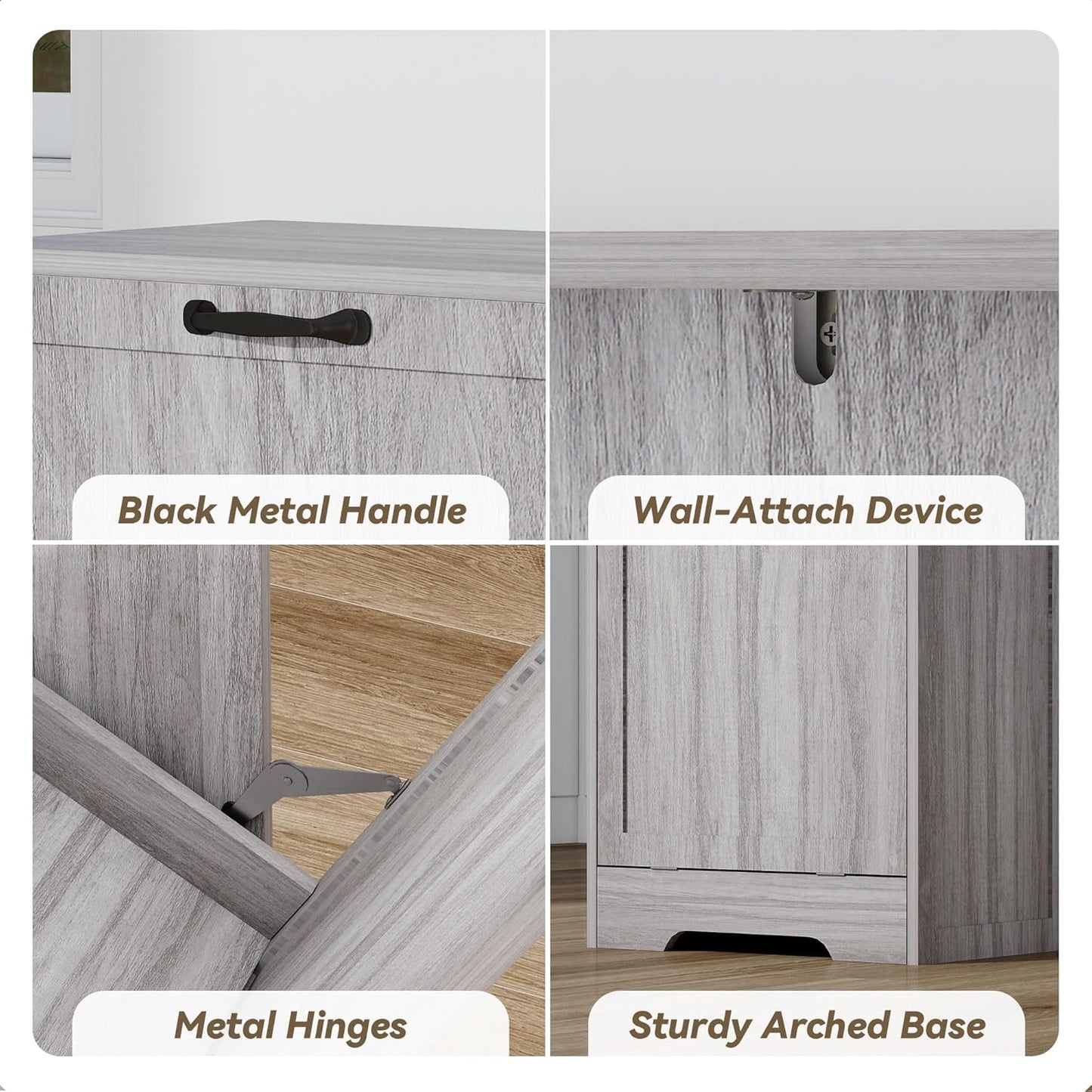 Tilt Out Trash Can Cabinet, Wooden Dog Proof Trash Can Cabinet Laundry Hamper, Hidden Large Recycling Bins for Kitchen, Living Room, Bathroom, Wash Grey