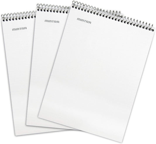 Mintra Office TOP BOUND Durable Spiral Notebooks (White, College Ruled 3pk)