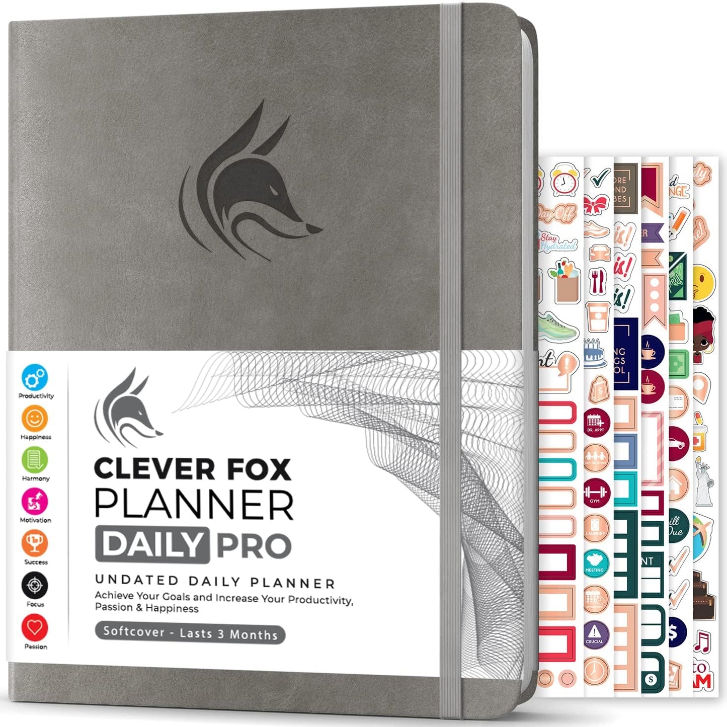 Clever Fox Planner Daily PRO - 8.5 x 11" A4 Size Daily Life Planner and Gratitude Journal to Increase Productivity, Time Management and Hit Your Goals - Undated - Lasts 3 Months (Gray)