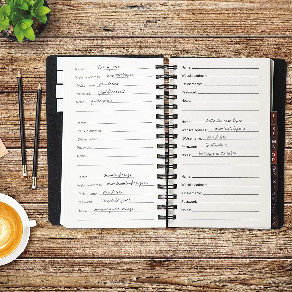 Current Black Password & PIN Keeper Book, 65 Pages, 4.5” x 5 ¾” Size Spiral Bound, Alphabetical Tabs, Plastic Cover Internet Organizer for Offline Website, Login, & Username Storage