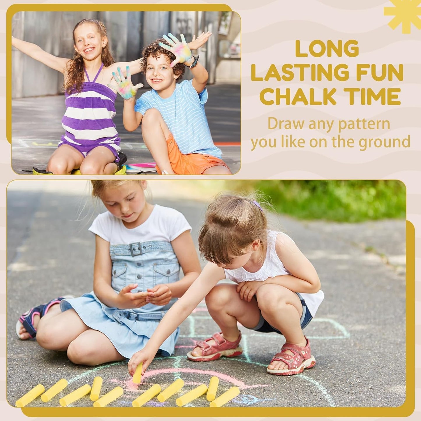 Fulmoon 40 Pcs Jumbo Sidewalk Chalk for Kids Outdoor Art Non Toxic Large Washable Street Chalk for Adults Drawing Painting Classroom(Yellow,Round Style)