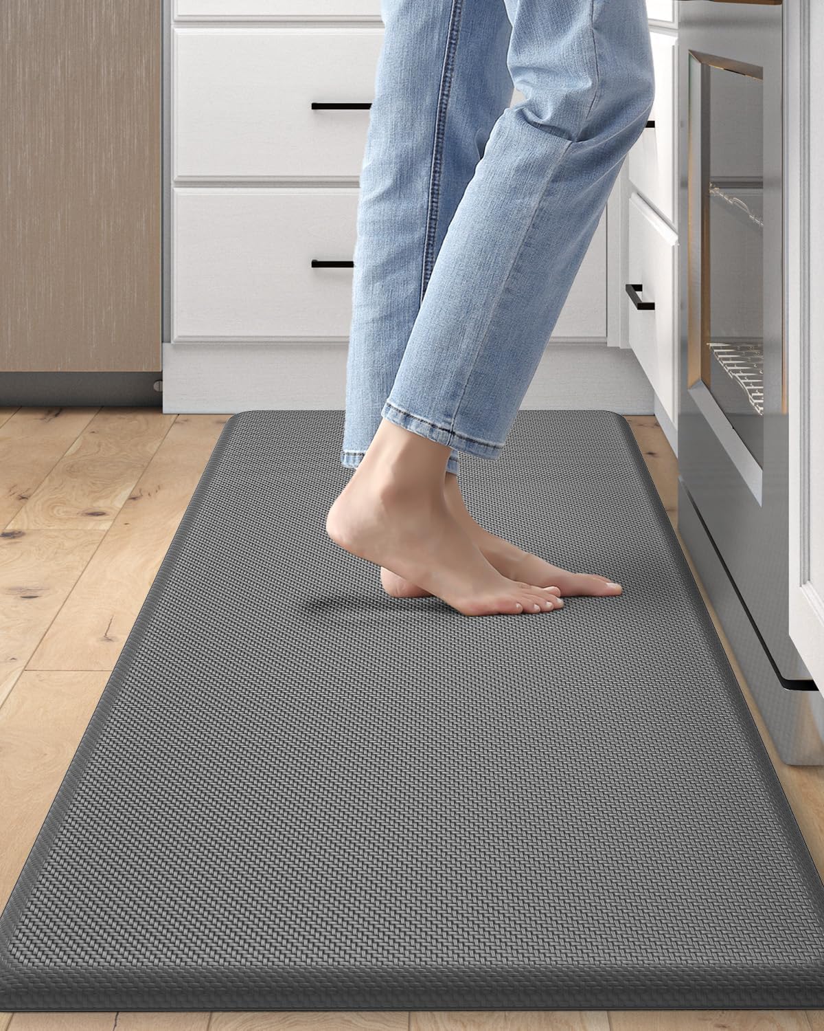 DEXI Kitchen Mat Cushioned Anti Fatigue, Non Slip Waterproof Comfort Standing Floor Rug for Kitchen, Office, Sink, Laundry, 48x20, Grey