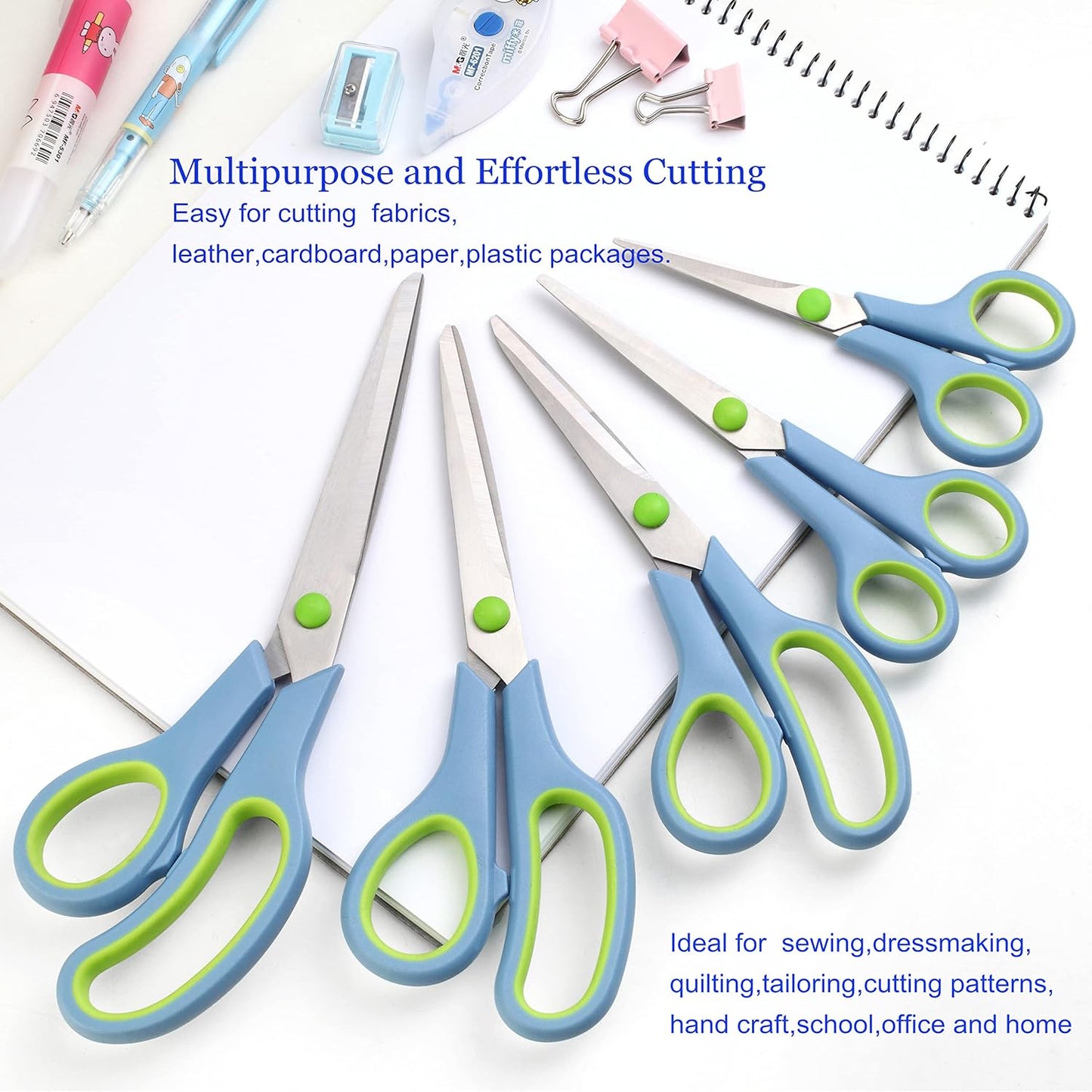 Scissors All Purpose,Scissors Set of 5,Premium Stainless Steel Sharp Blades Soft Comfort-Grip Handles Suitable for School,Office Supplies and Family Daily Use