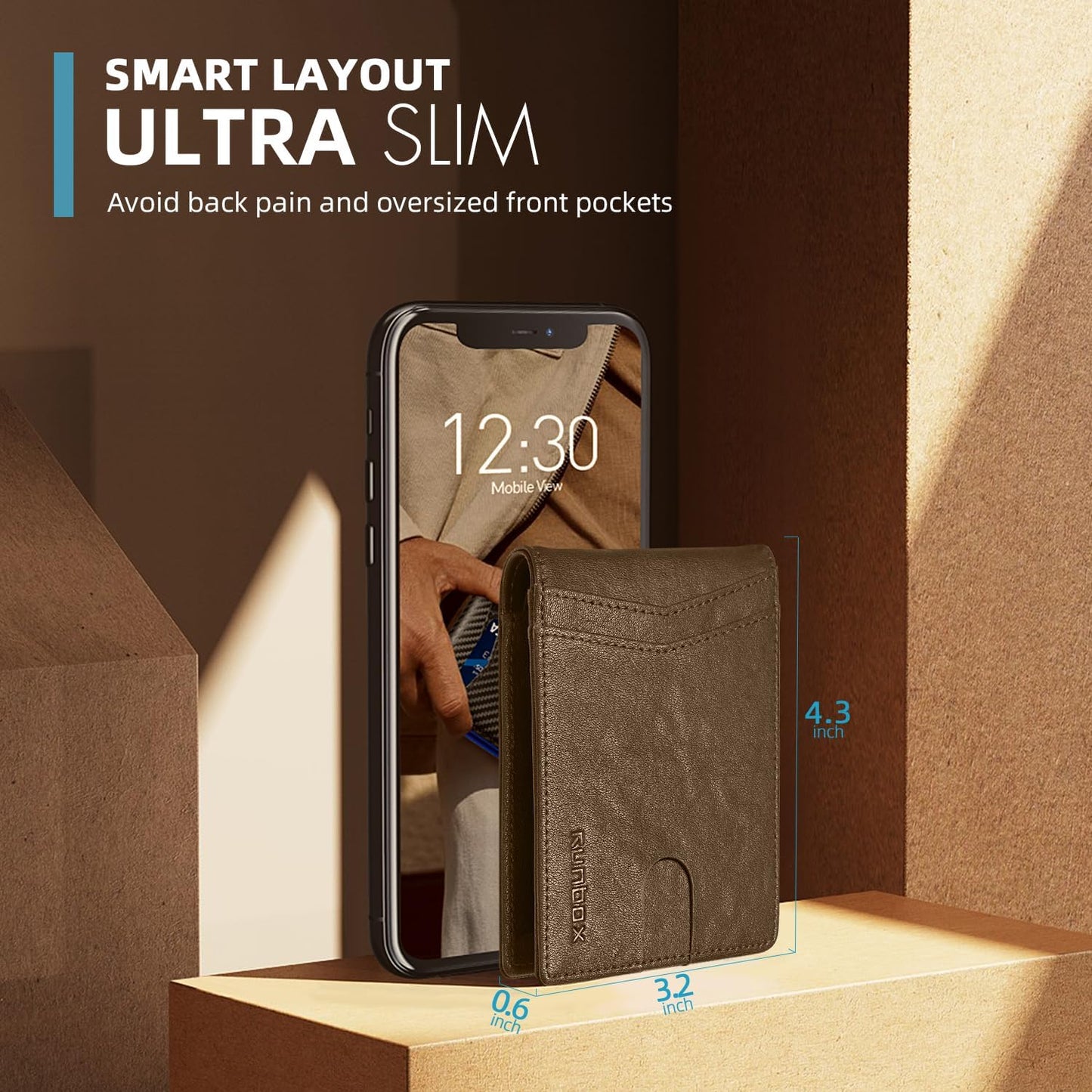 RUNBOX Wallet for Men Slim Rfid Leather 2 ID Window With Gift Box