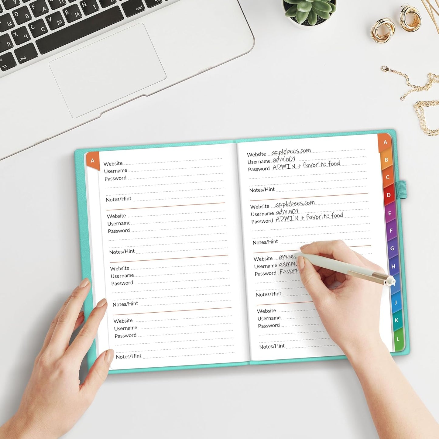 SUNEE Password Book with Colorful Alphabetical Tabs, Password Books for Seniors, Password Keeper Book for Computer and Internet Address Website Login, 5.3''x 7.7''- Aquamarine