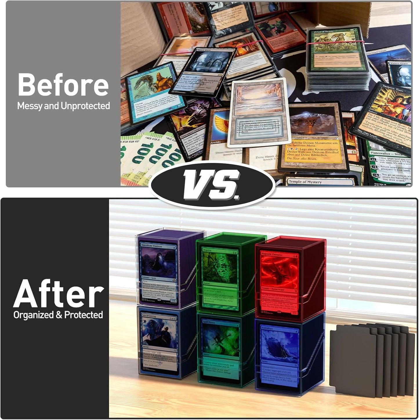 Mlikero Card Deck Cases, Acrylic Commander Deck Box Holding 100+ Sleeved Cards with Dividers, Clear Card Storage Box Fit for MTG, TCG, Sports Cards (Red)