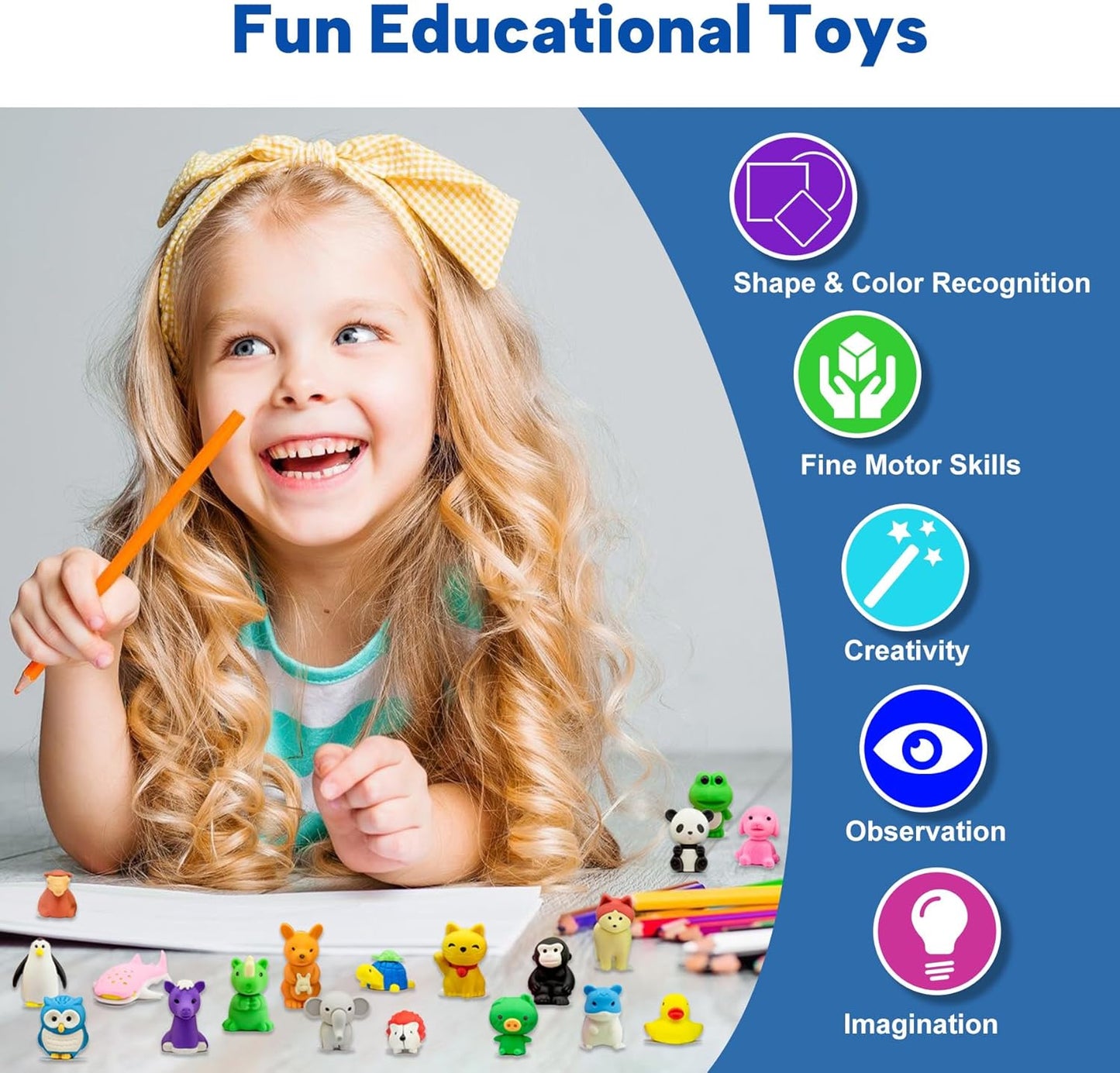 Animal Erasers for Kids, 65 Pcs Pencil Erasers Bulk Mini Animal Erasers Treasure Box Toys for Classroom Prizes School Supplies Party Favors