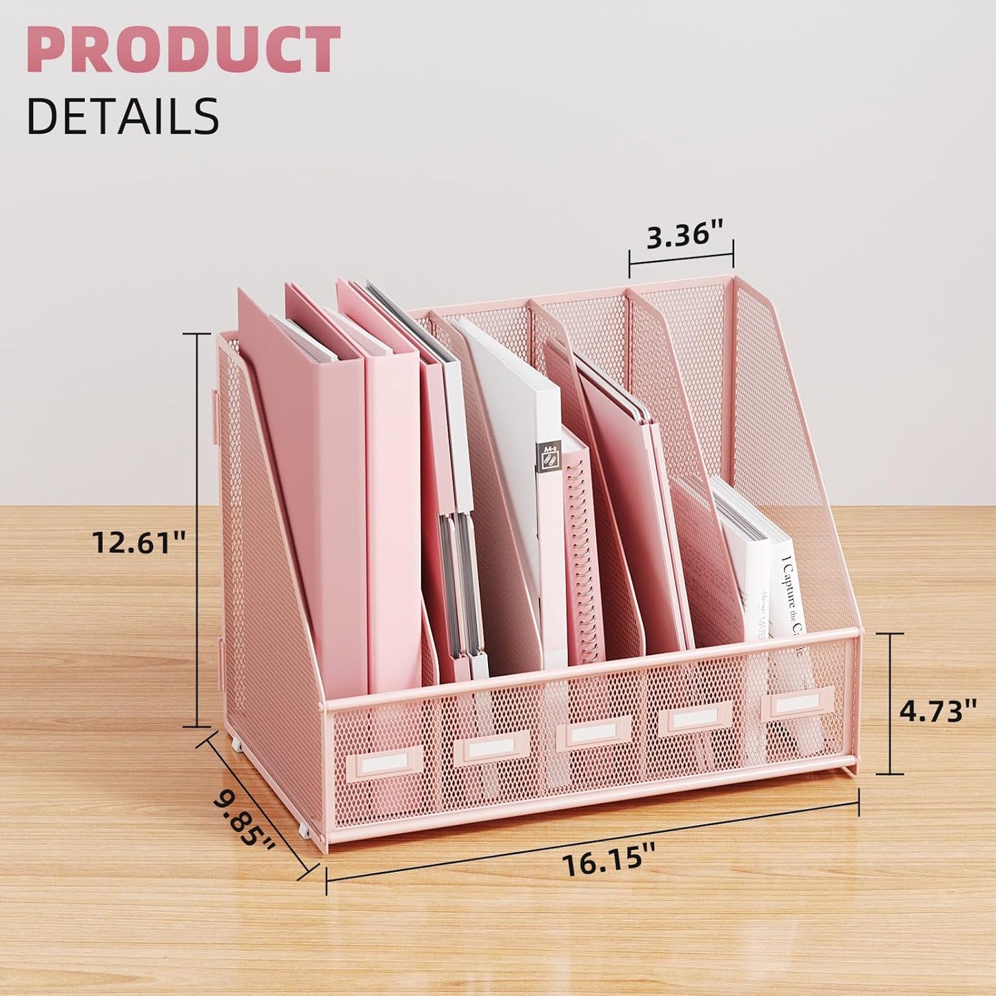 Marbrasse File Organizer for Desk,Desk File Organizer with 5 Vertical Compartments Mesh Magazine File Holder for Office School