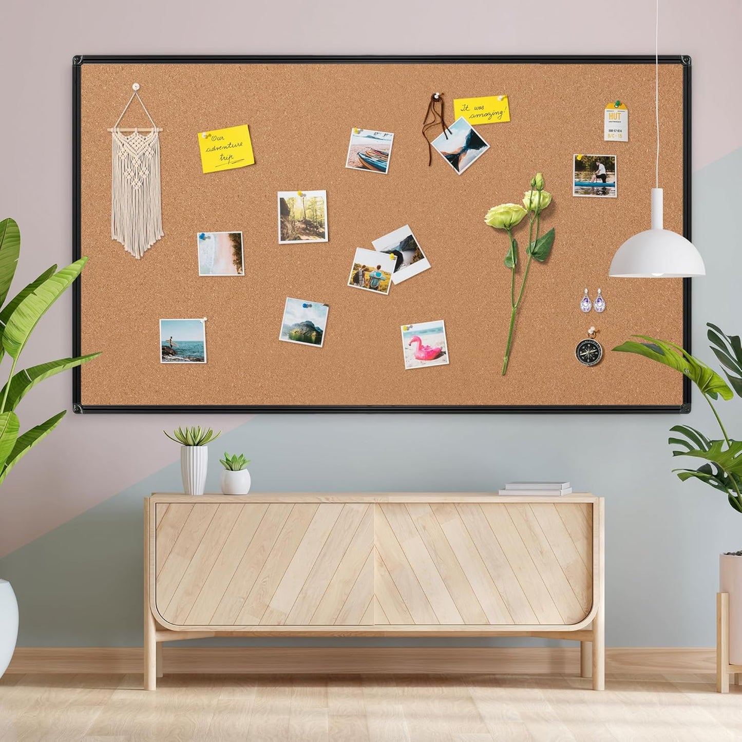 Board2by Extra Large Cork Bulletin Board 96" X 48", Black Aluminum Framed 8'x4' Corkboard for Wall, Wall Mounted Notice Pin Board with 18 Push Pins for School, Home & Office