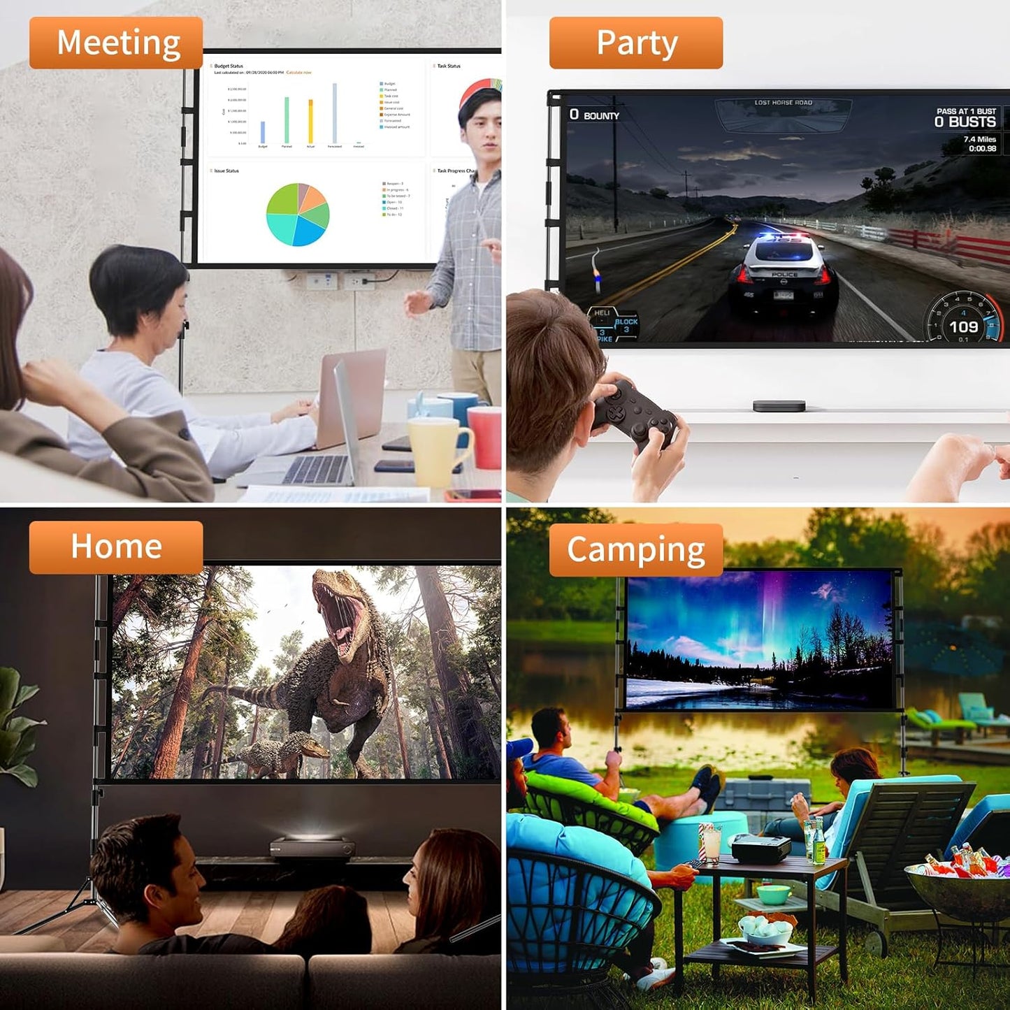 Projector Screen with Stand,84 inch Portable Projection Screen, Indoor Tripod Projector Screen 16:9 4K HD Rear Front Movie Screen with Carry Bag Wrinkle-Free Design for Home Theater Backyard Cinema