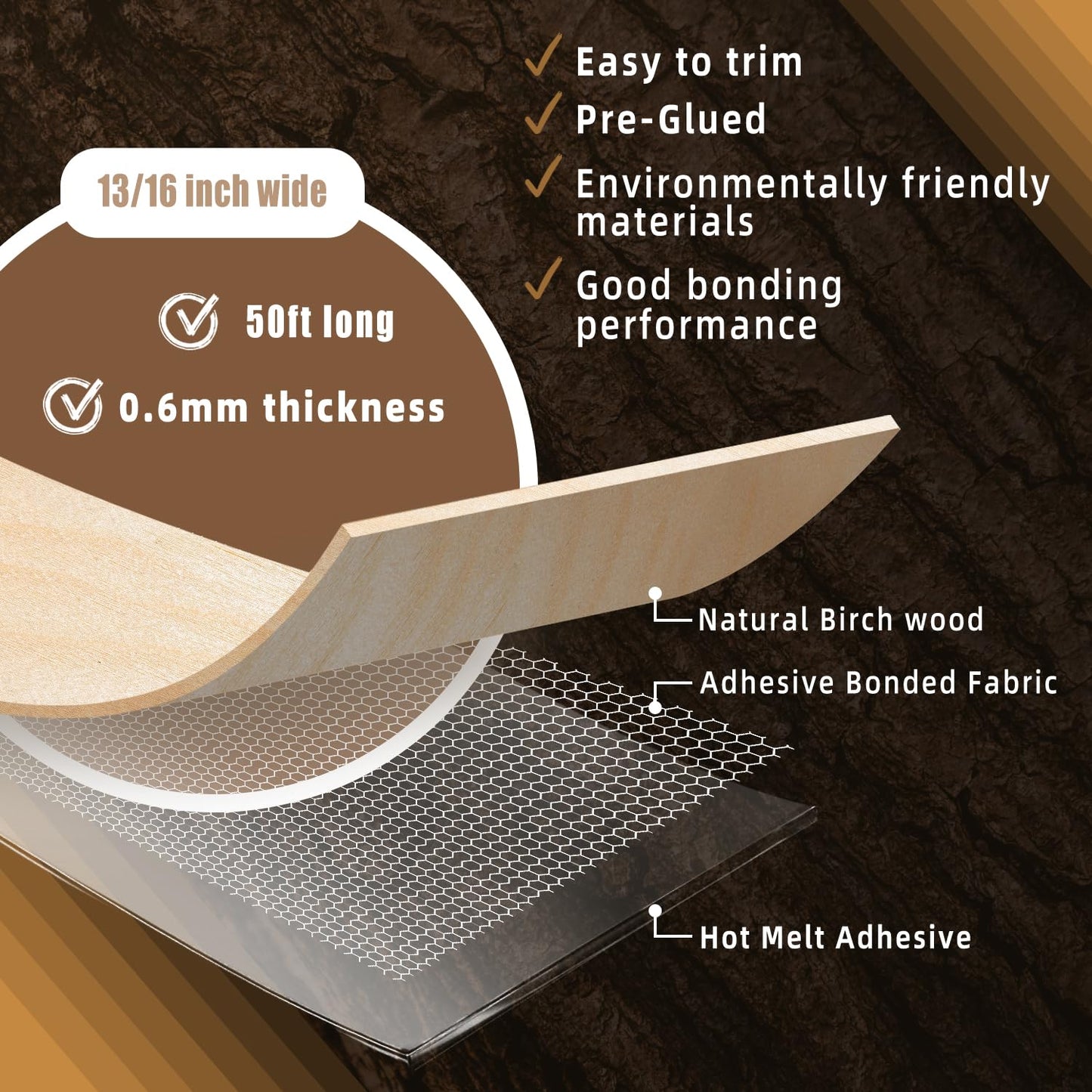 GSCIT Club Birch Edge Banding, 13/16 inch x 50ft roll of Wood Veneer Edge Banding Preglued Flexible, Wood Tape Banding for Cabinet Repair Plywood