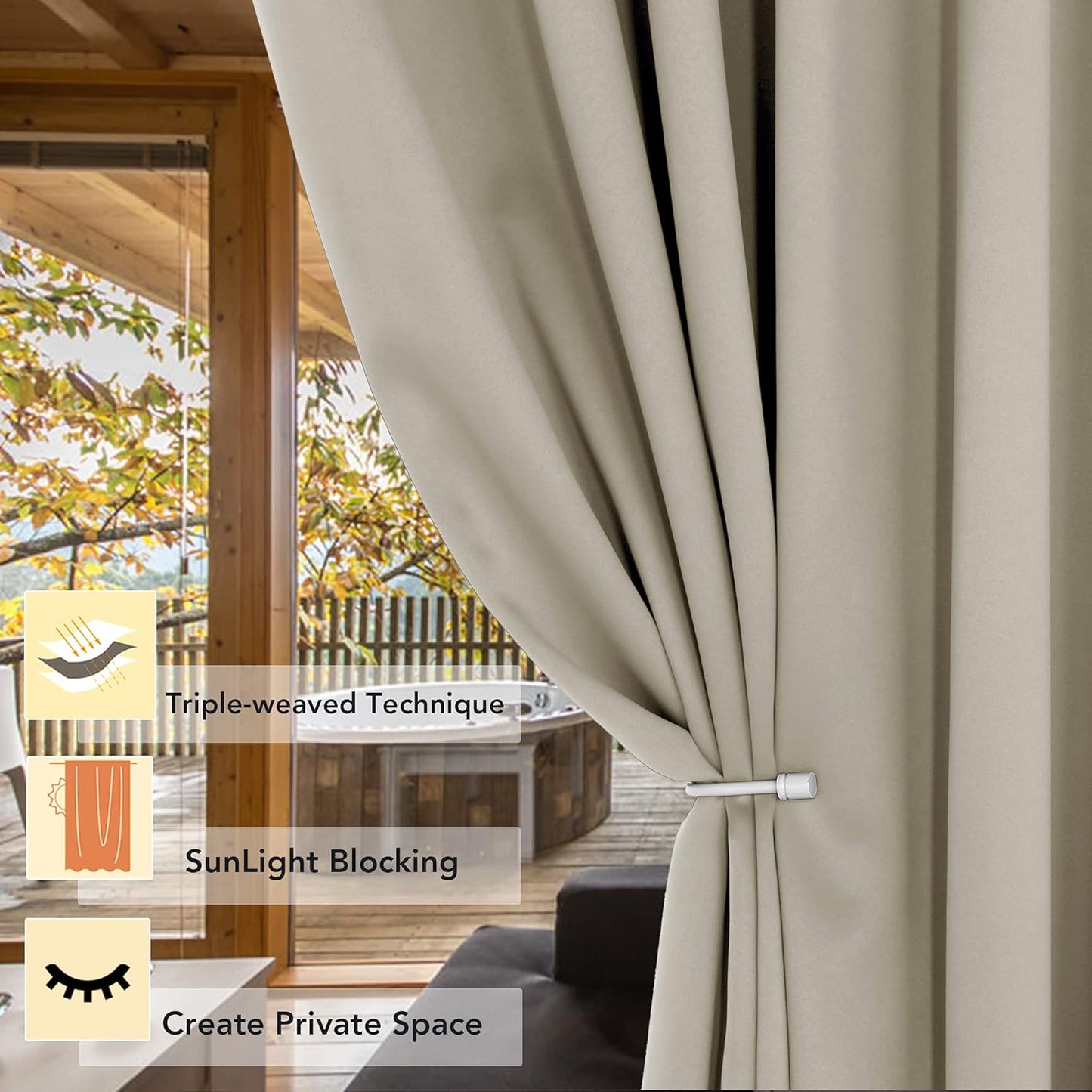 BONZER Room Divider Blackout Curtain Wide Room Darkening Total Privacy Wall Noise Reducing for Bedroom, 96L x 70W Inch (8L x 5.8W ft), 1 Panel, Cream