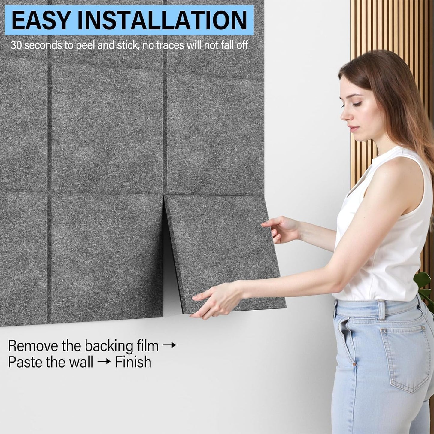 Large Cork Boards for Walls – 48 x 36 Self Adhesive Felt Wall Tiles, Ideal for Office Wall Organizing Bulletin Board, Easy to Install Cork Boards Felt Board