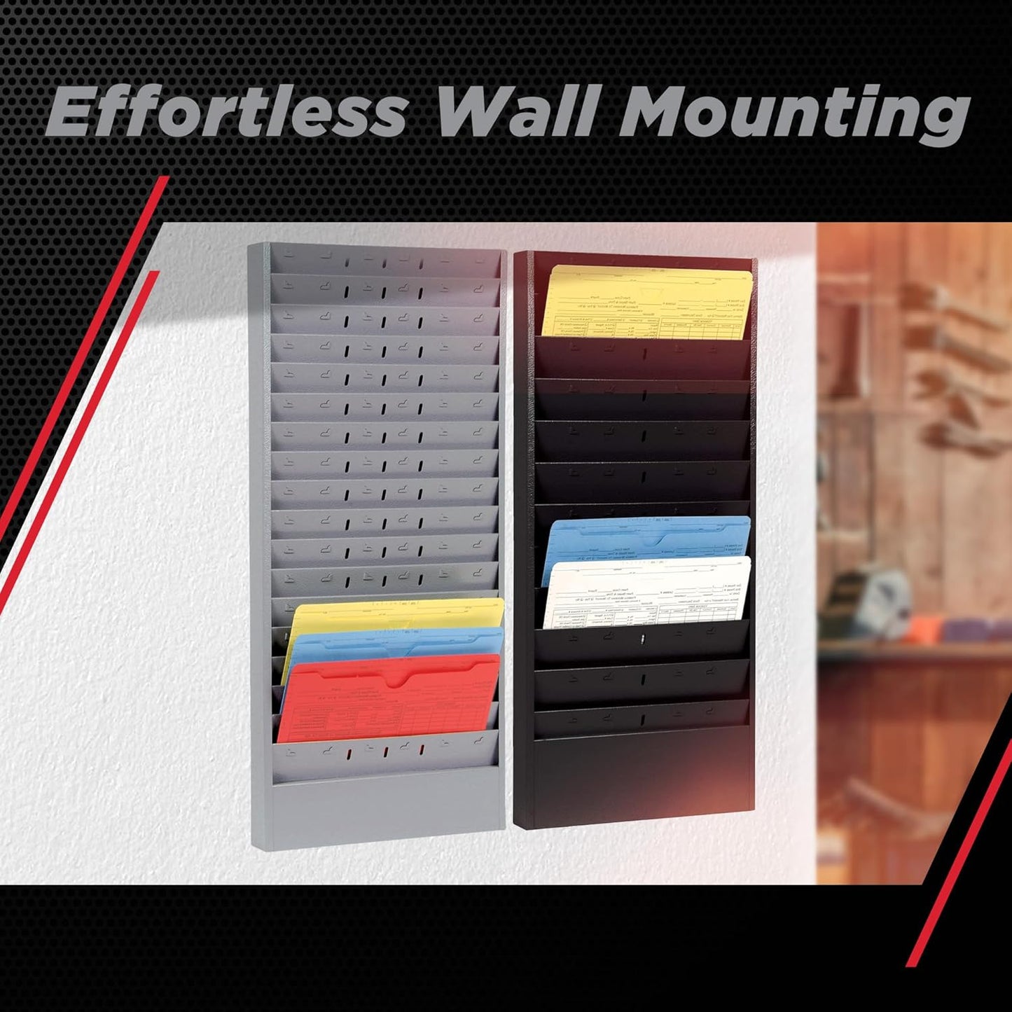 PROLific Automotive Products CHAMP Repair Order Rack, 12-Pocket Wall Mount Organizer, Heavy-Duty Alloy Steel, Powder Coated, Ideal for Auto Workshops and Garages - Black